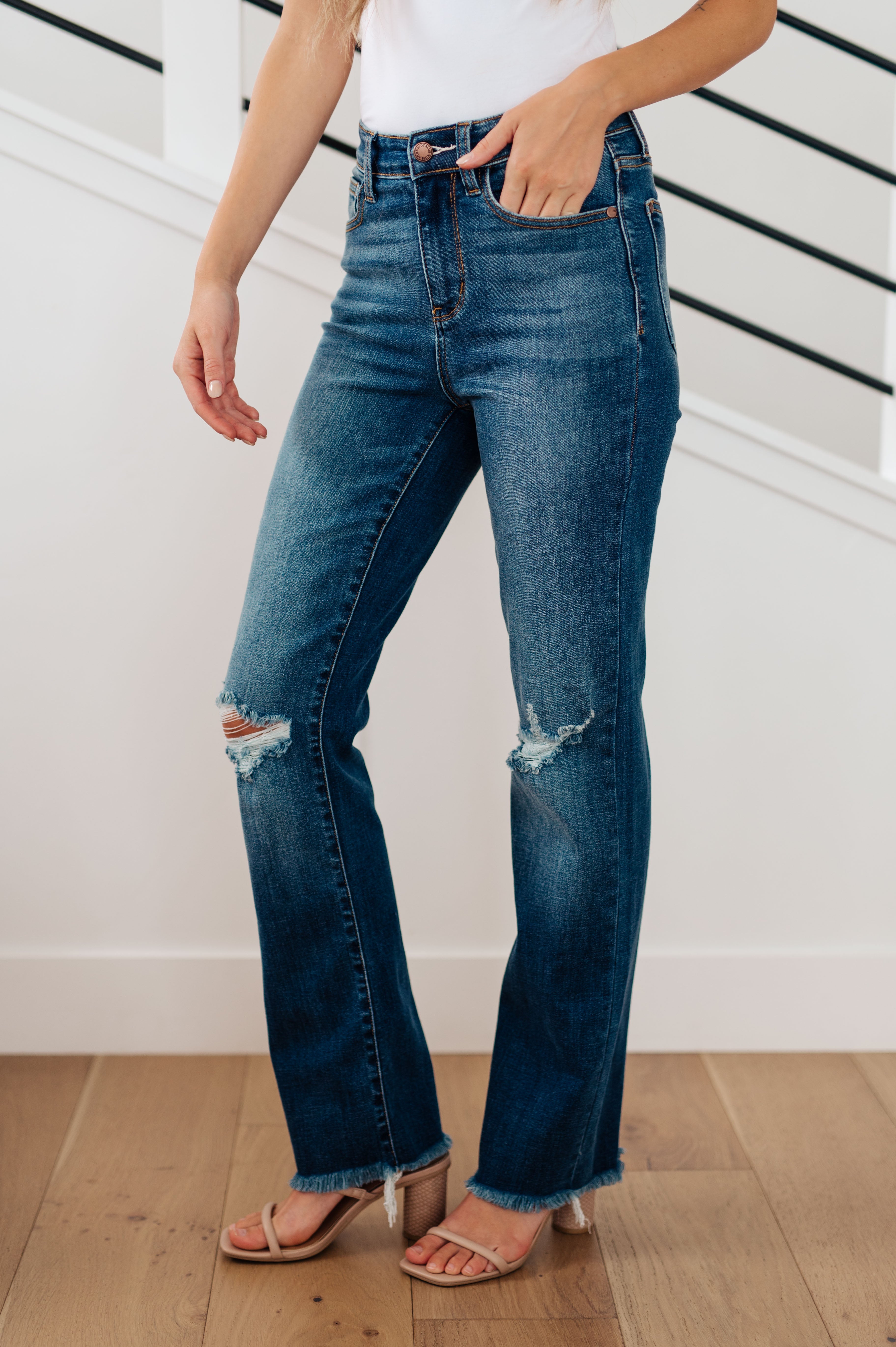 Morgan High Rise Distressed Straight Jeans - The Sapphire Star