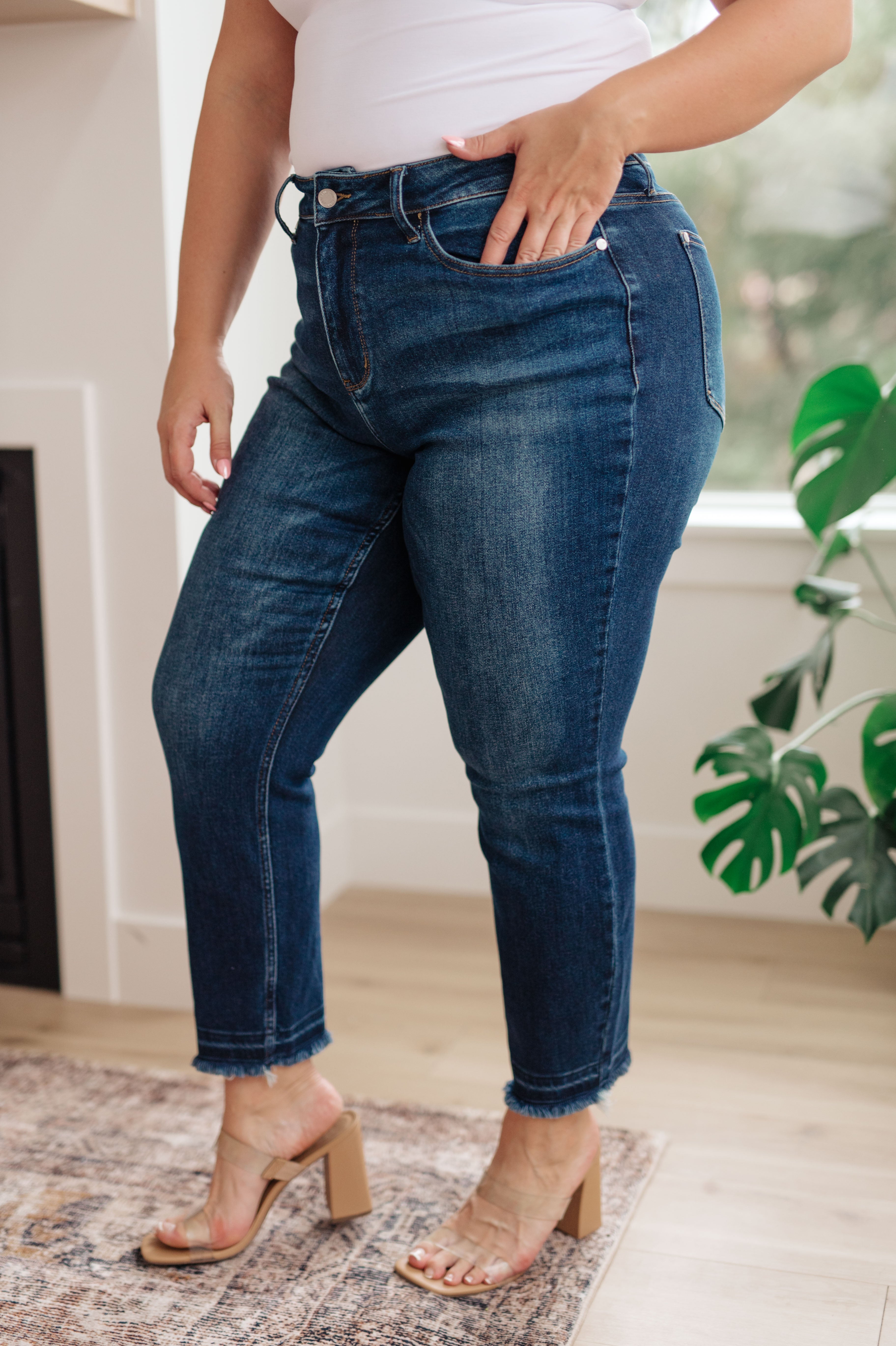 Phillipa High Rise Release Hem Slim Jeans - The Sapphire Star