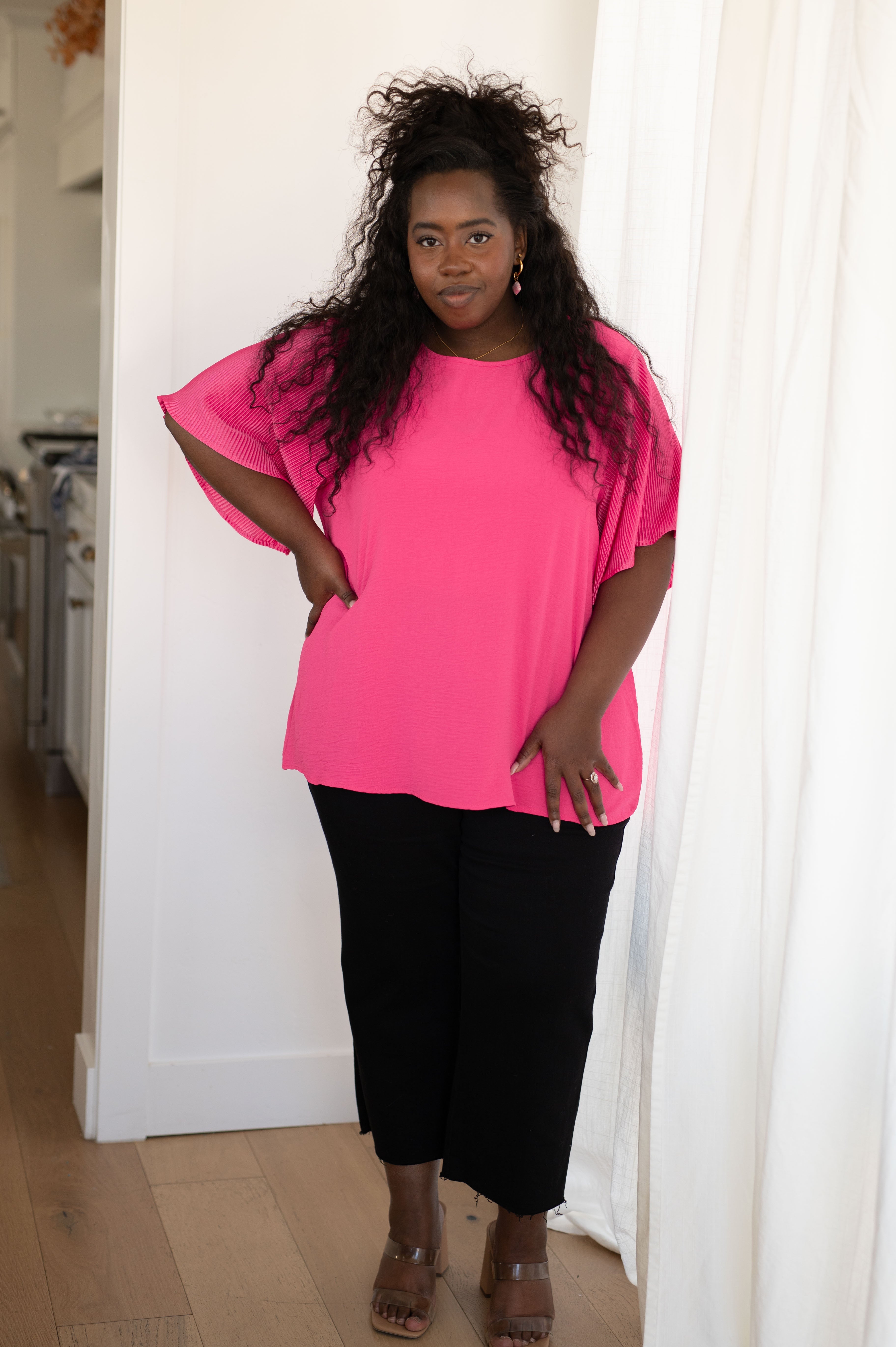 Pink and Perfect Ruffle Sleeve Top - The Sapphire Star