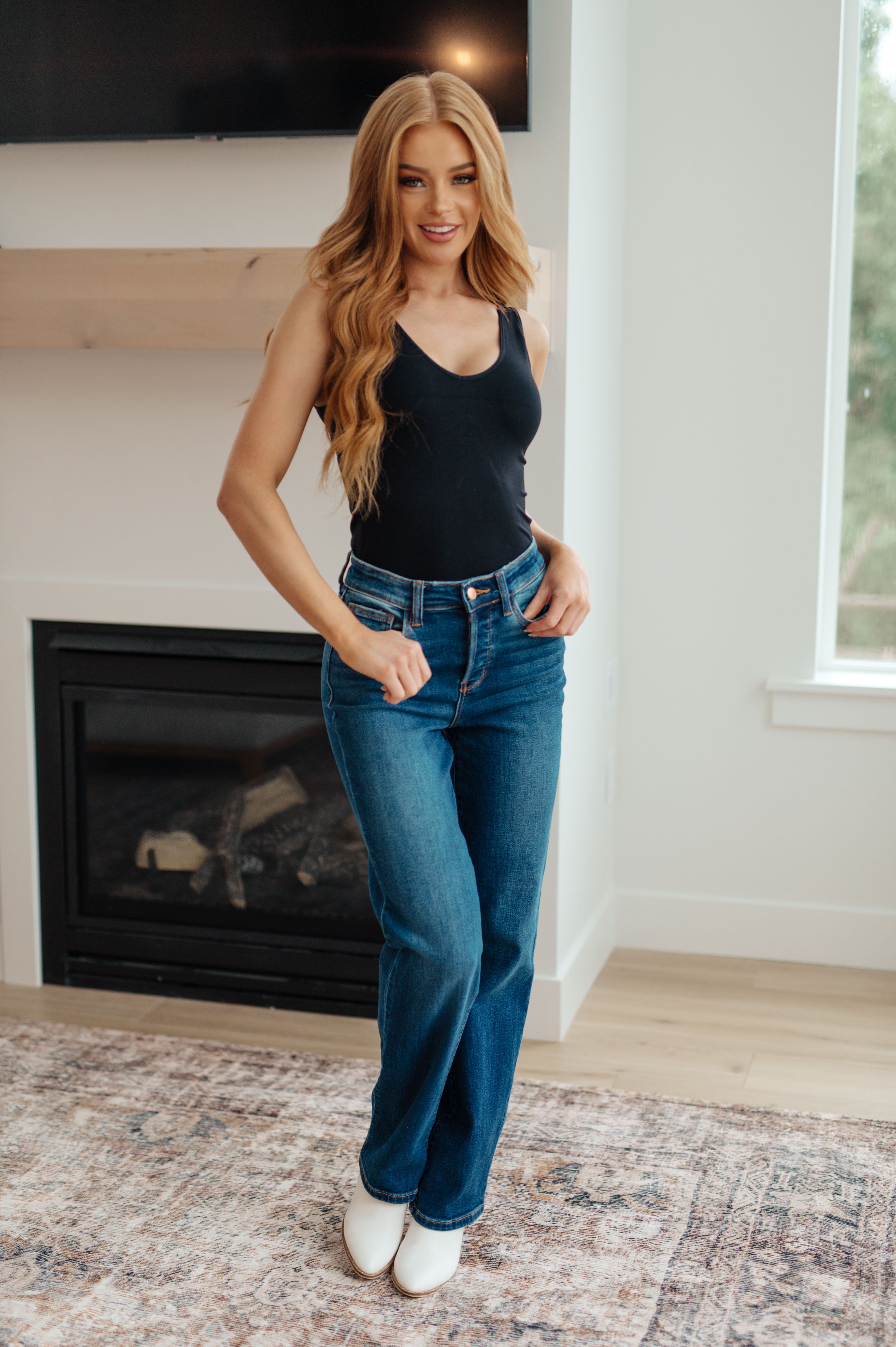 Pippa High Rise Button Fly Dad Jeans - The Sapphire Star