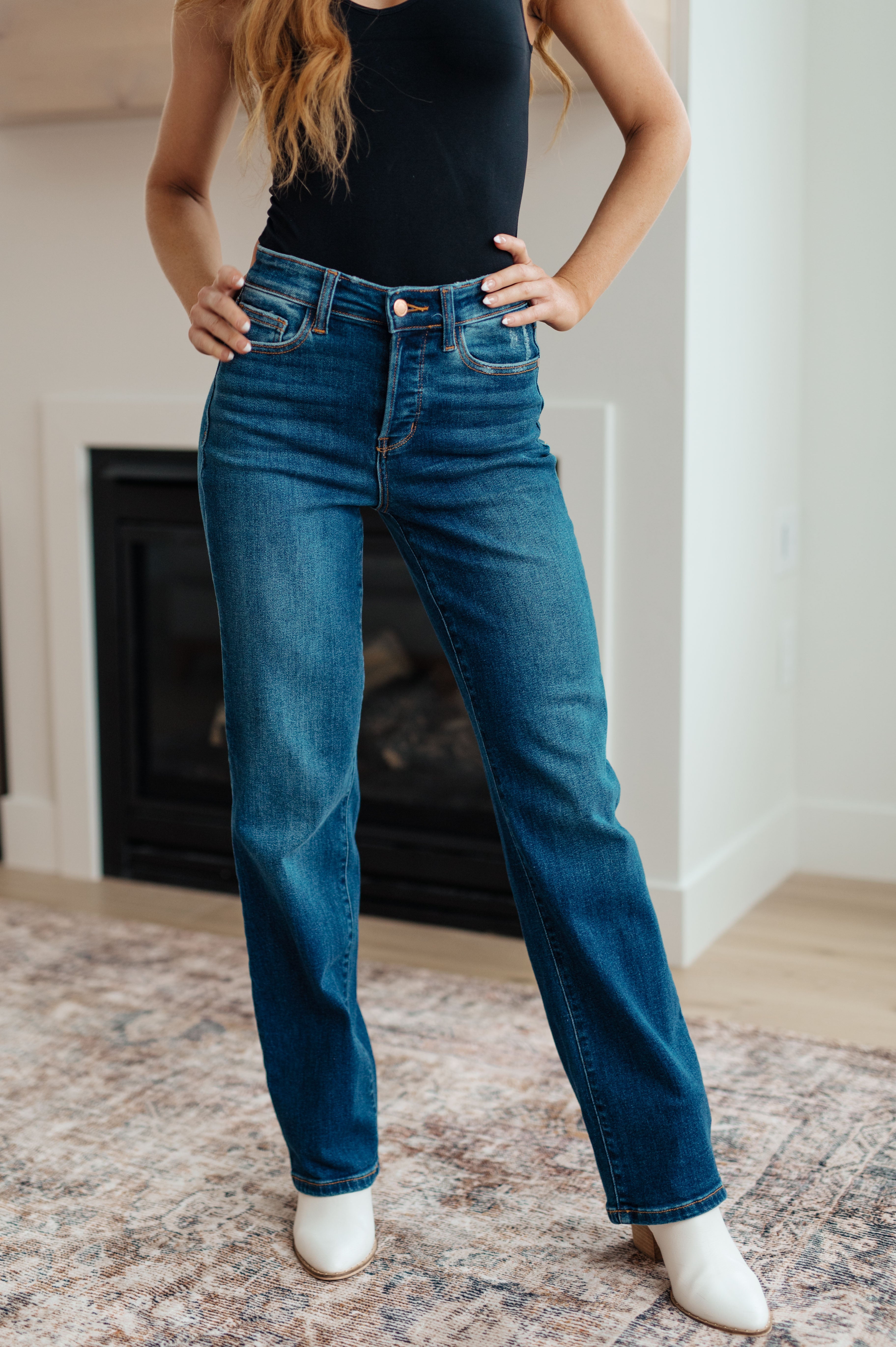 Pippa High Rise Button Fly Dad Jeans - The Sapphire Star