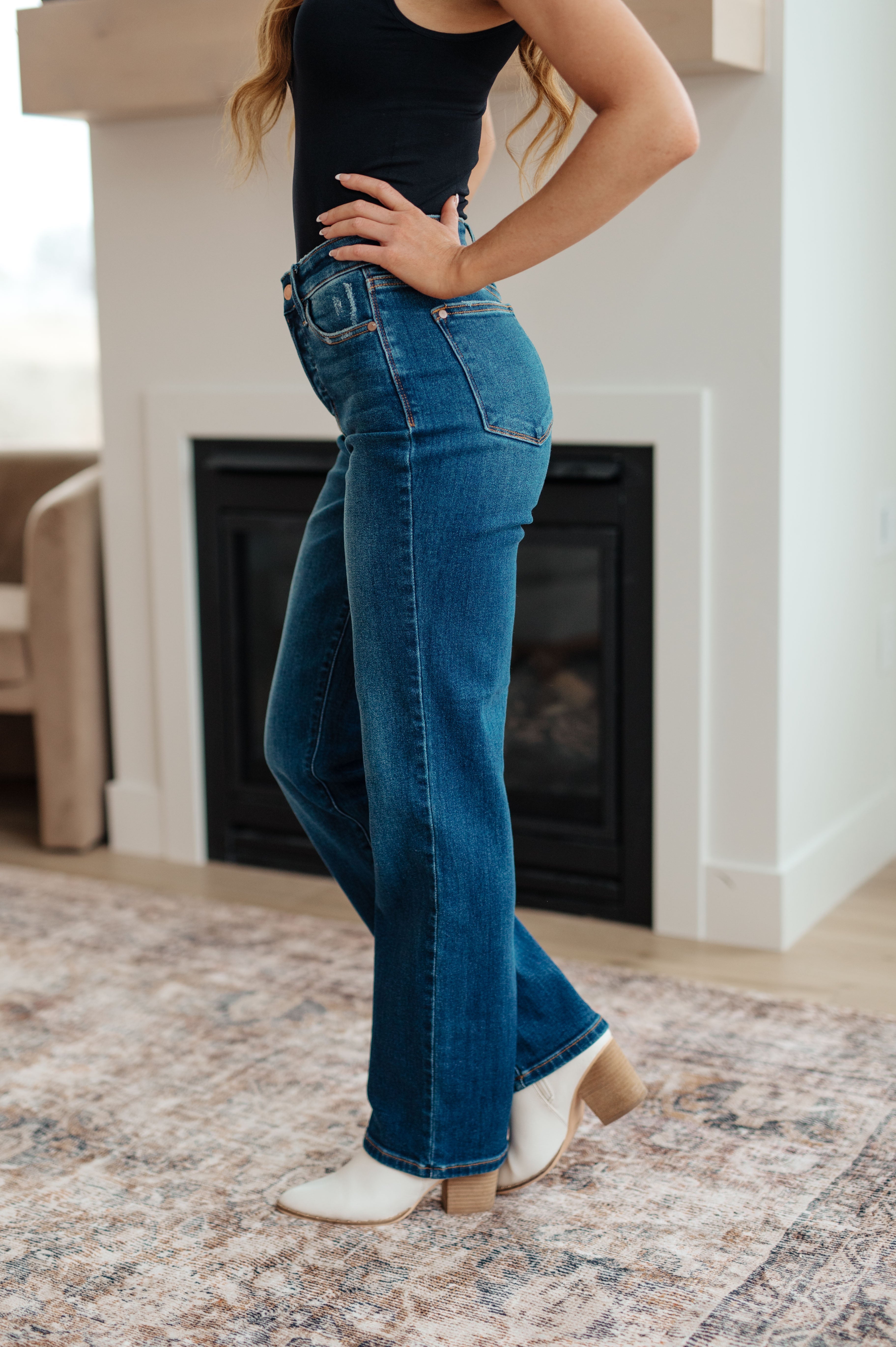 Pippa High Rise Button Fly Dad Jeans - The Sapphire Star