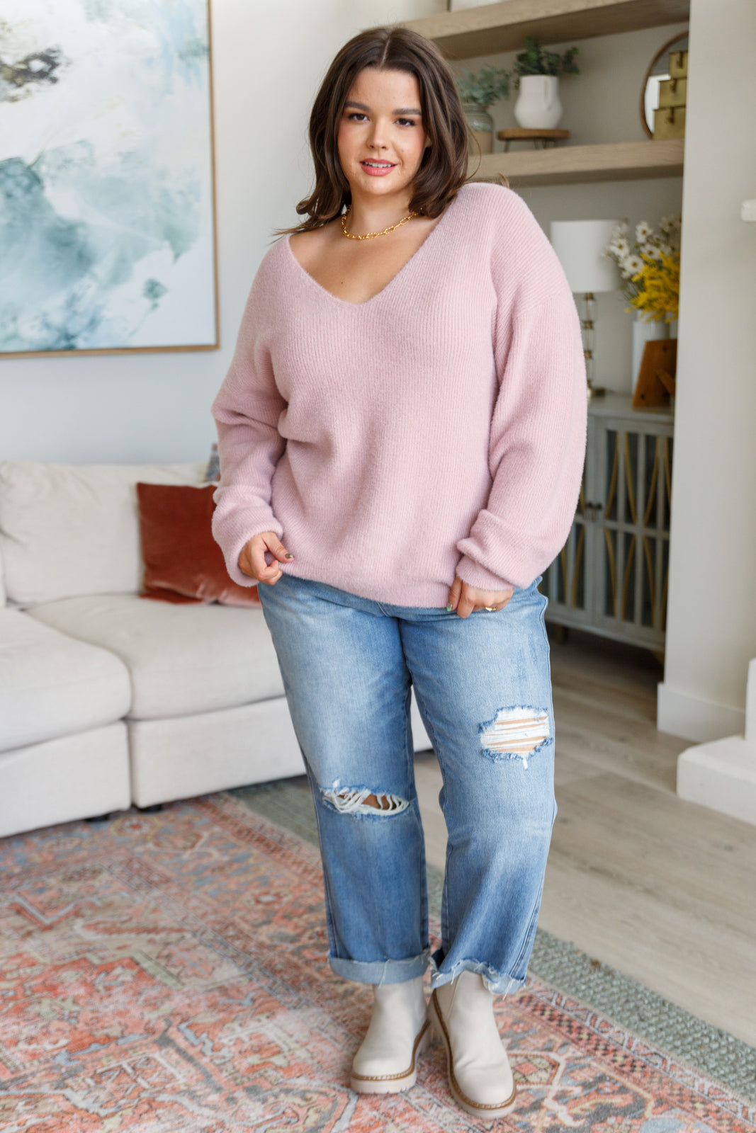 Plush Feelings V-Neck Sweater - The Sapphire Star