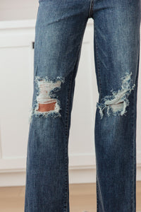 Judy Blue Rose High Rise 90's Straight Jeans in Dark Wash - The Sapphire Star