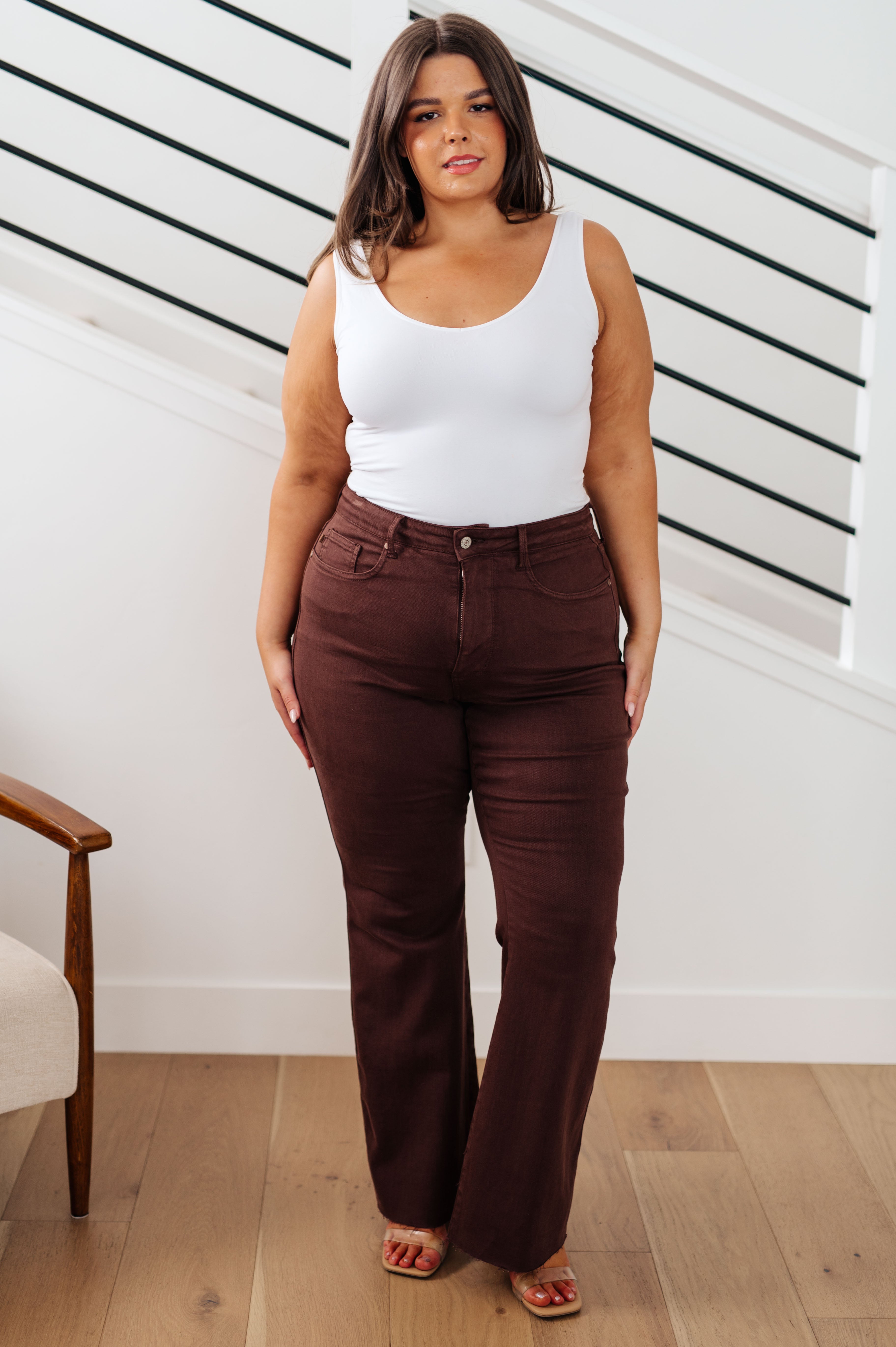 Sienna High Rise Control Top Flare Jeans in Espresso - The Sapphire Star