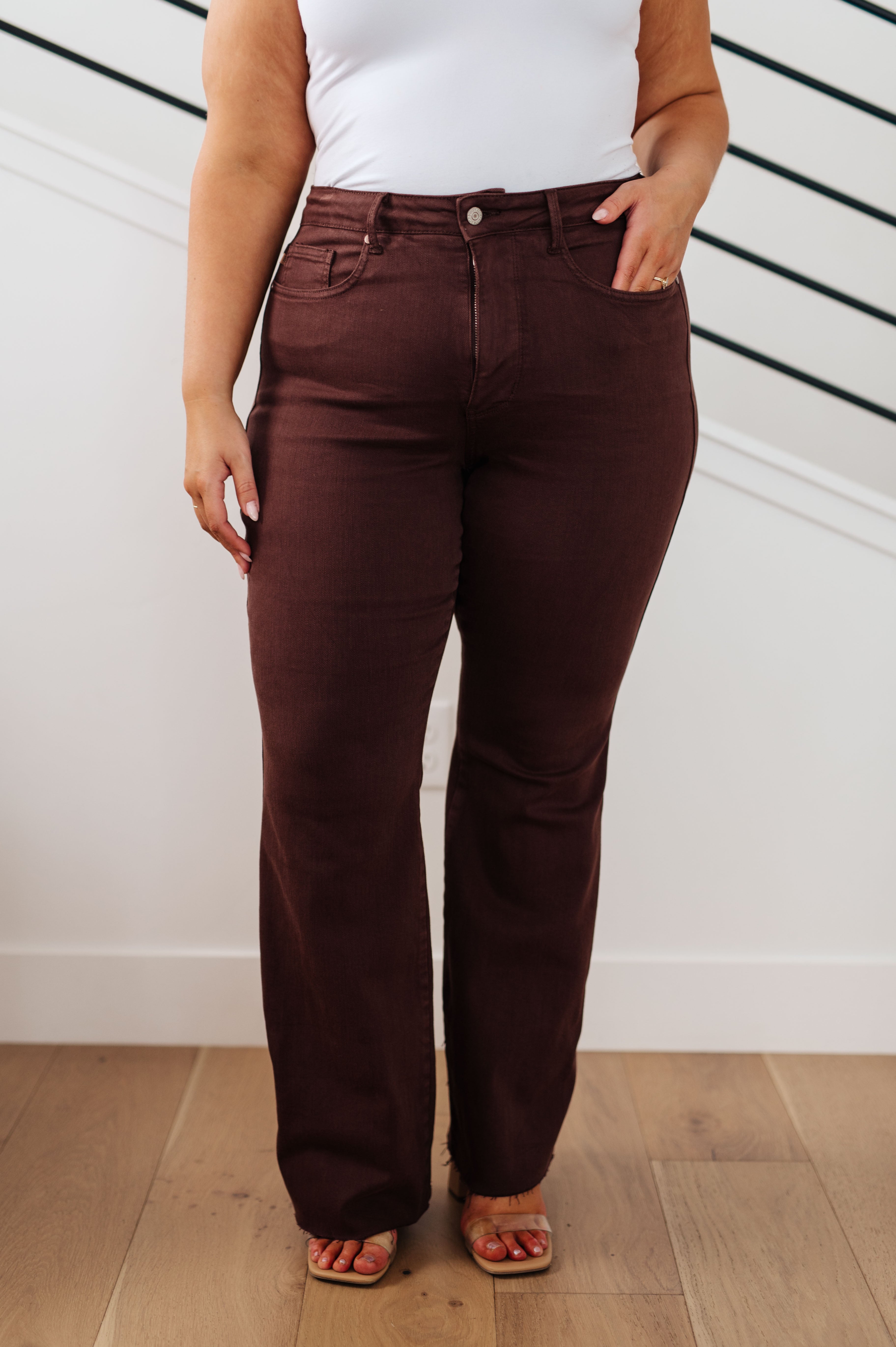 Sienna High Rise Control Top Flare Jeans in Espresso - The Sapphire Star