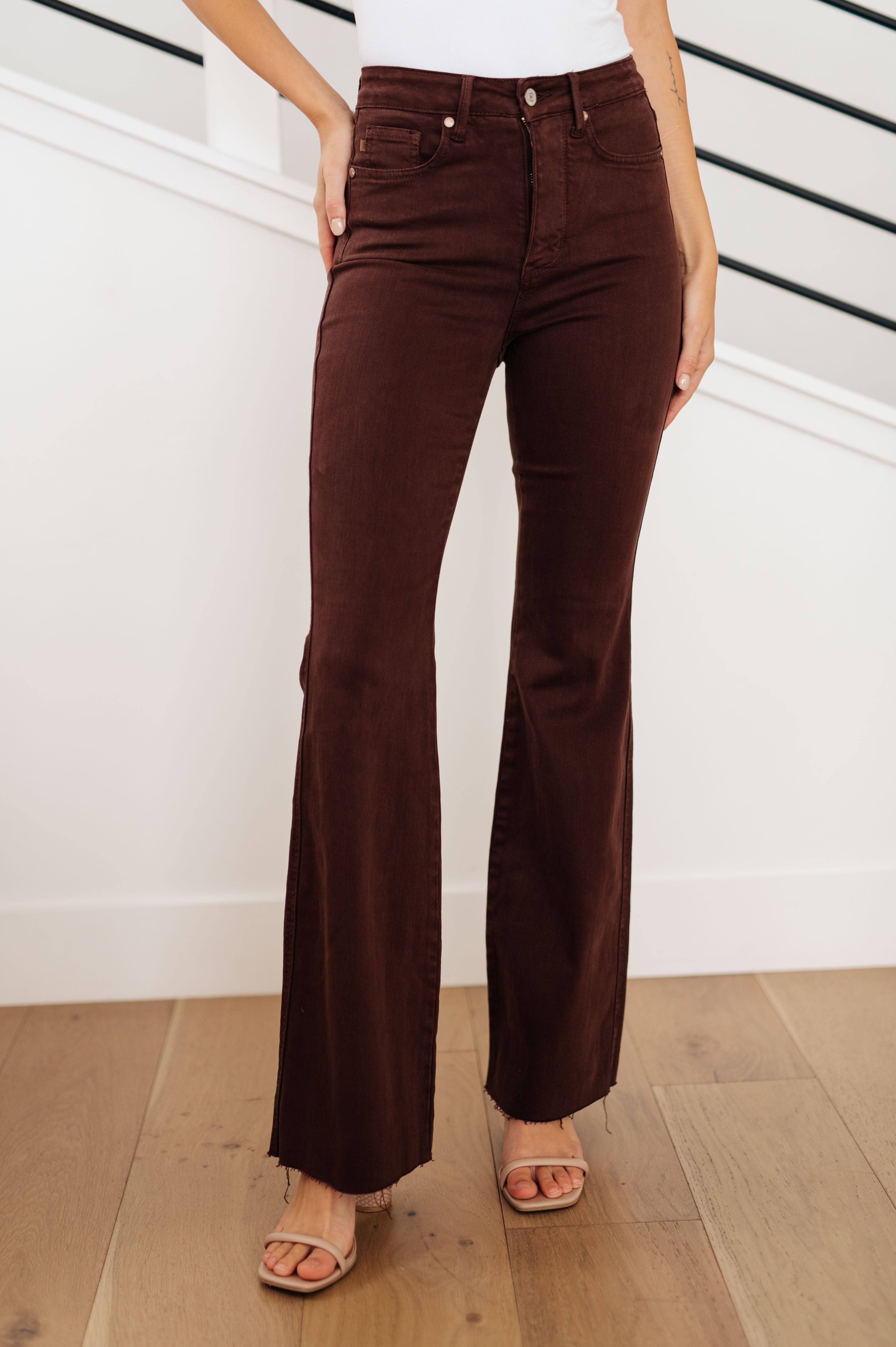 Sienna High Rise Control Top Flare Jeans in Espresso - The Sapphire Star