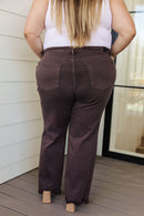 Sybil High Rise Frayed Hem 90's Straight Jeans in Brown - The Sapphire Star