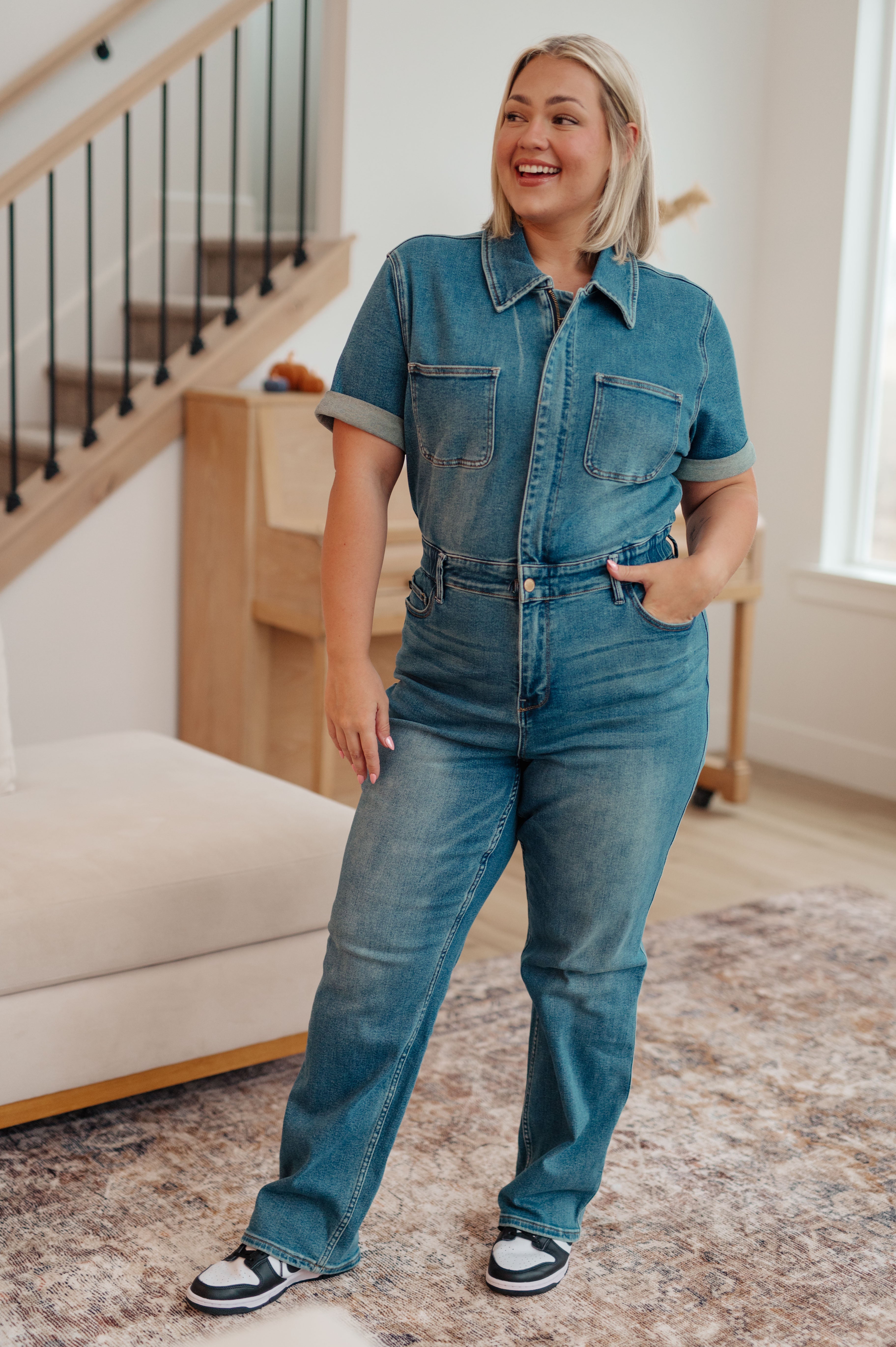 Sylvia Short Sleeve Denim Jumpsuit - The Sapphire Star