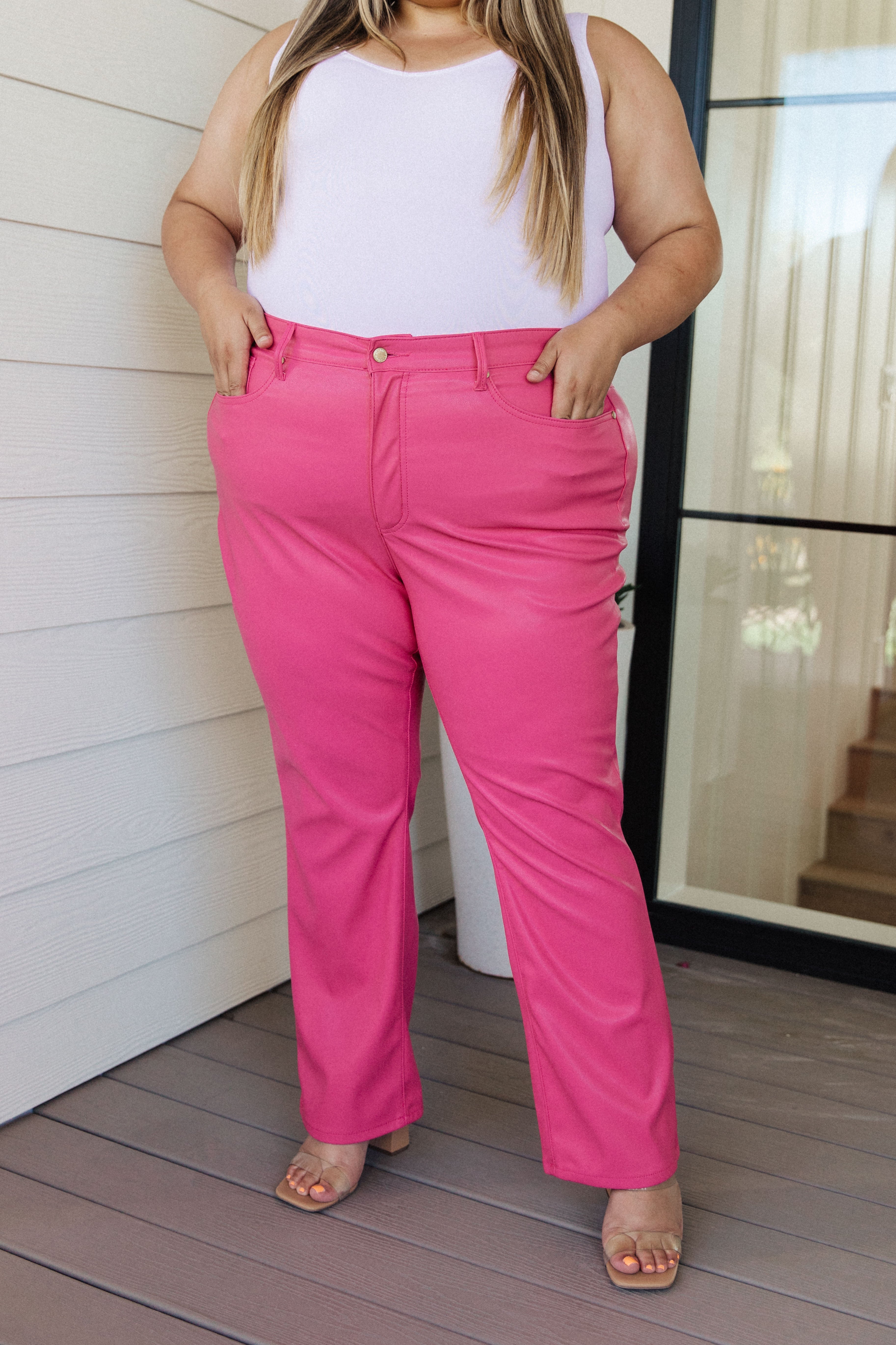 Tanya Control Top Faux Leather Pants in Hot Pink - The Sapphire Star