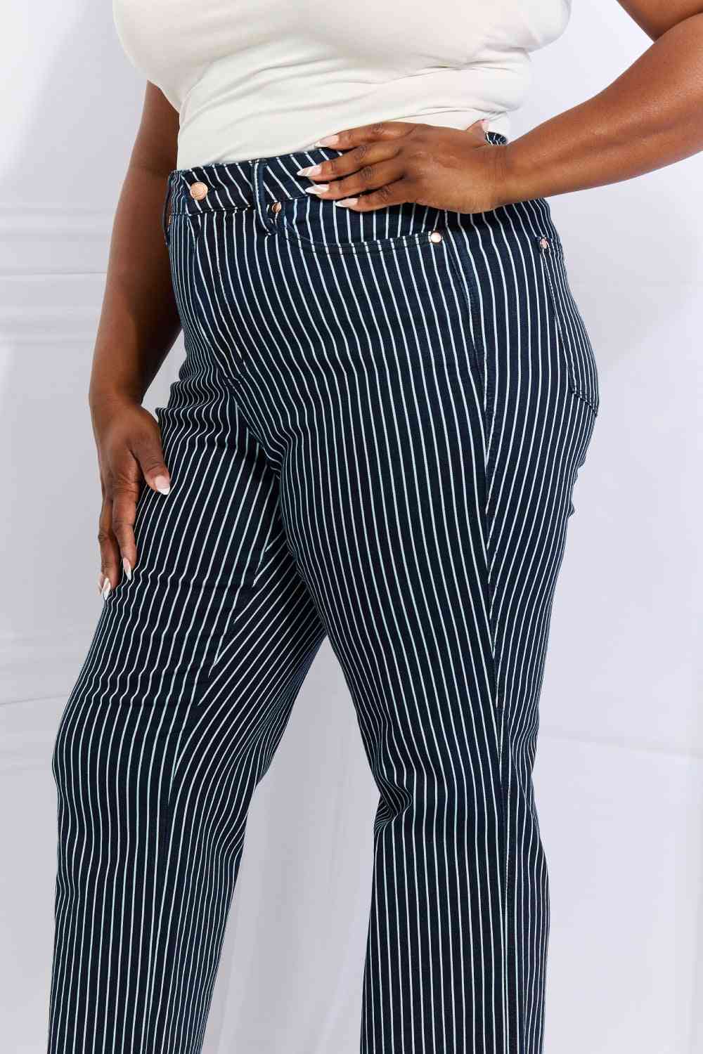 Judy Blue Cassidy Full Size High Waisted Tummy Control Striped Straight Jeans - The Sapphire Star