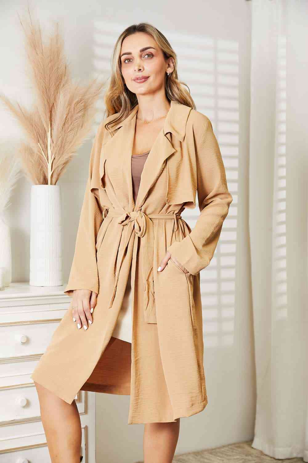 Culture Code Full Size Tied Trench Coat with Pockets - The Sapphire Star