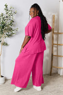 Double Take Full Size Round Neck Slit Top and Pants Set - The Sapphire Star