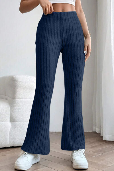 Basic Bae Full Size Ribbed High Waist Flare Pants - The Sapphire Star