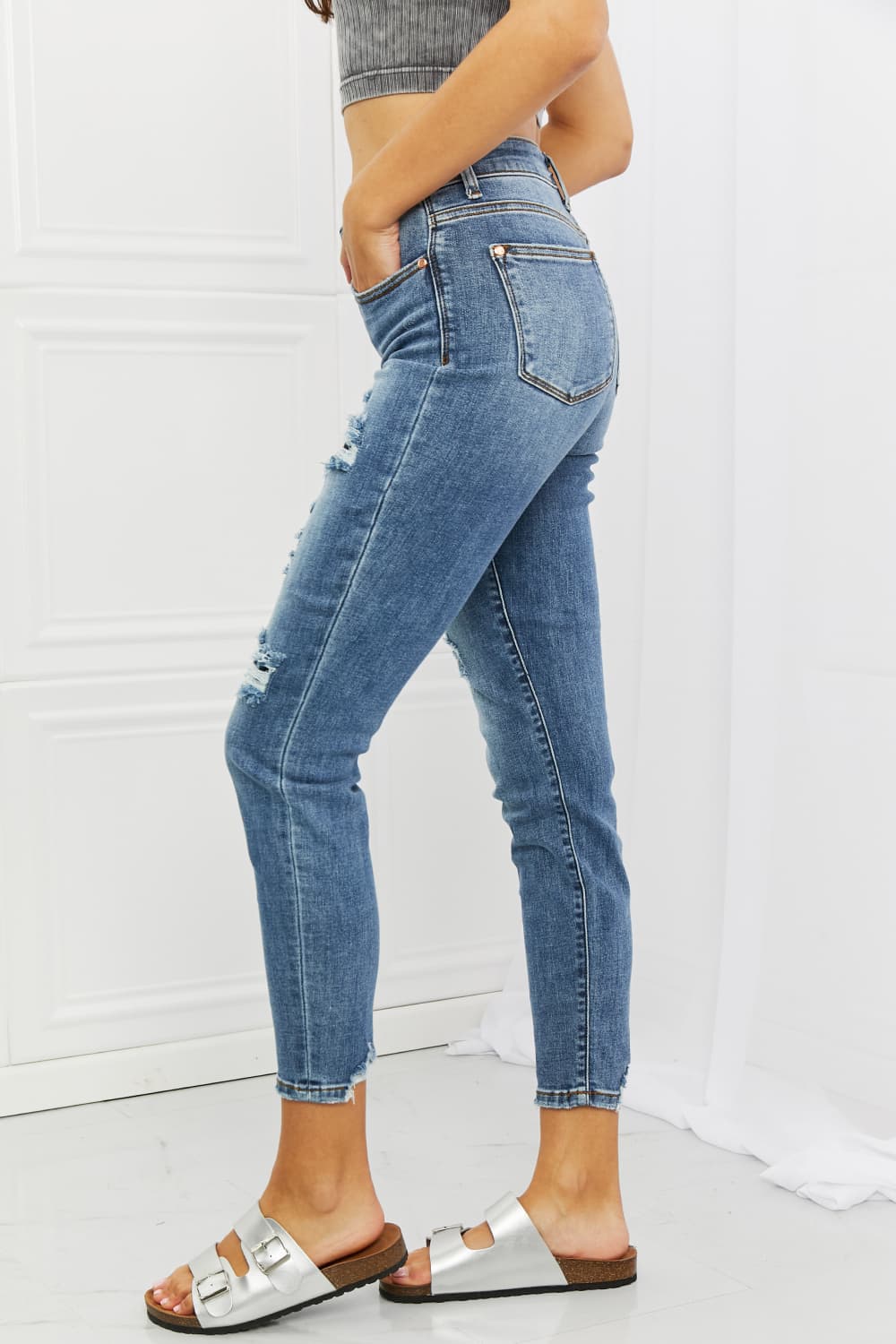 Judy Blue Dahlia Full Size Distressed Patch Jeans - The Sapphire Star