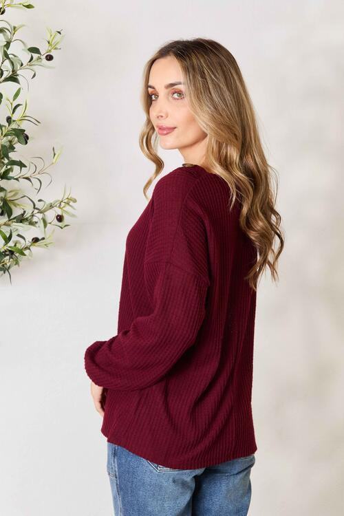 Zenana Buttoned V-Neck Long Sleeve Blouse - The Sapphire Star