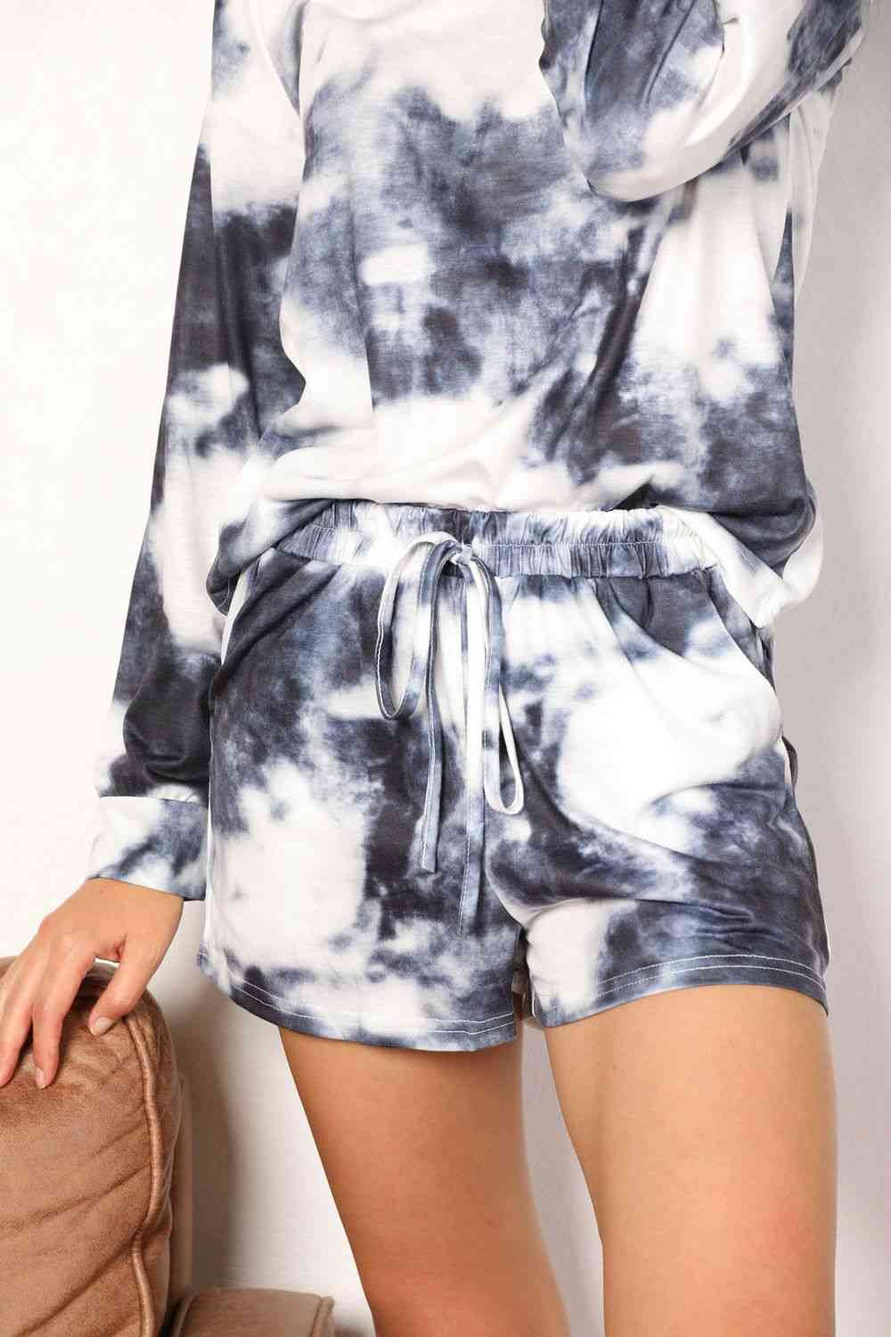 Double Take Tie-Dye Round Neck Top and Shorts Lounge Set - The Sapphire Star