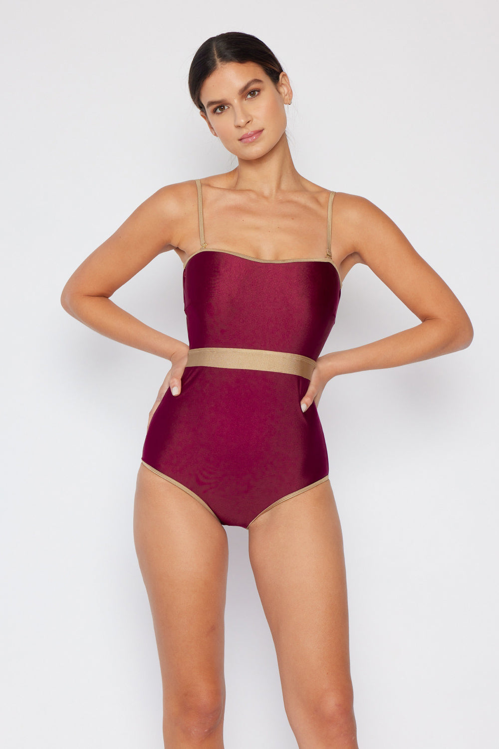 Women's Marina West Swim Wave Break Contrast Trim One-Piece in Wine - The Sapphire Star