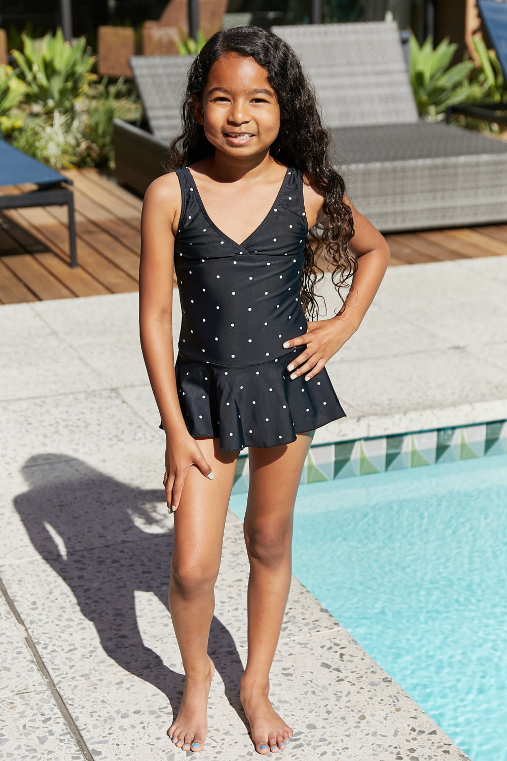 Girl's Marina West Swim Clear Waters Swim Dress in Black/White Dot - The Sapphire Star