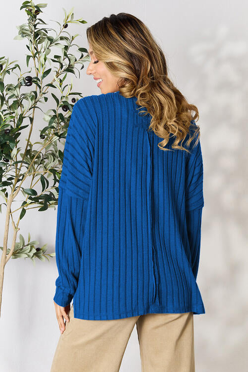 Basic Bae Full Size Ribbed Round Neck Slit Knit Top - The Sapphire Star