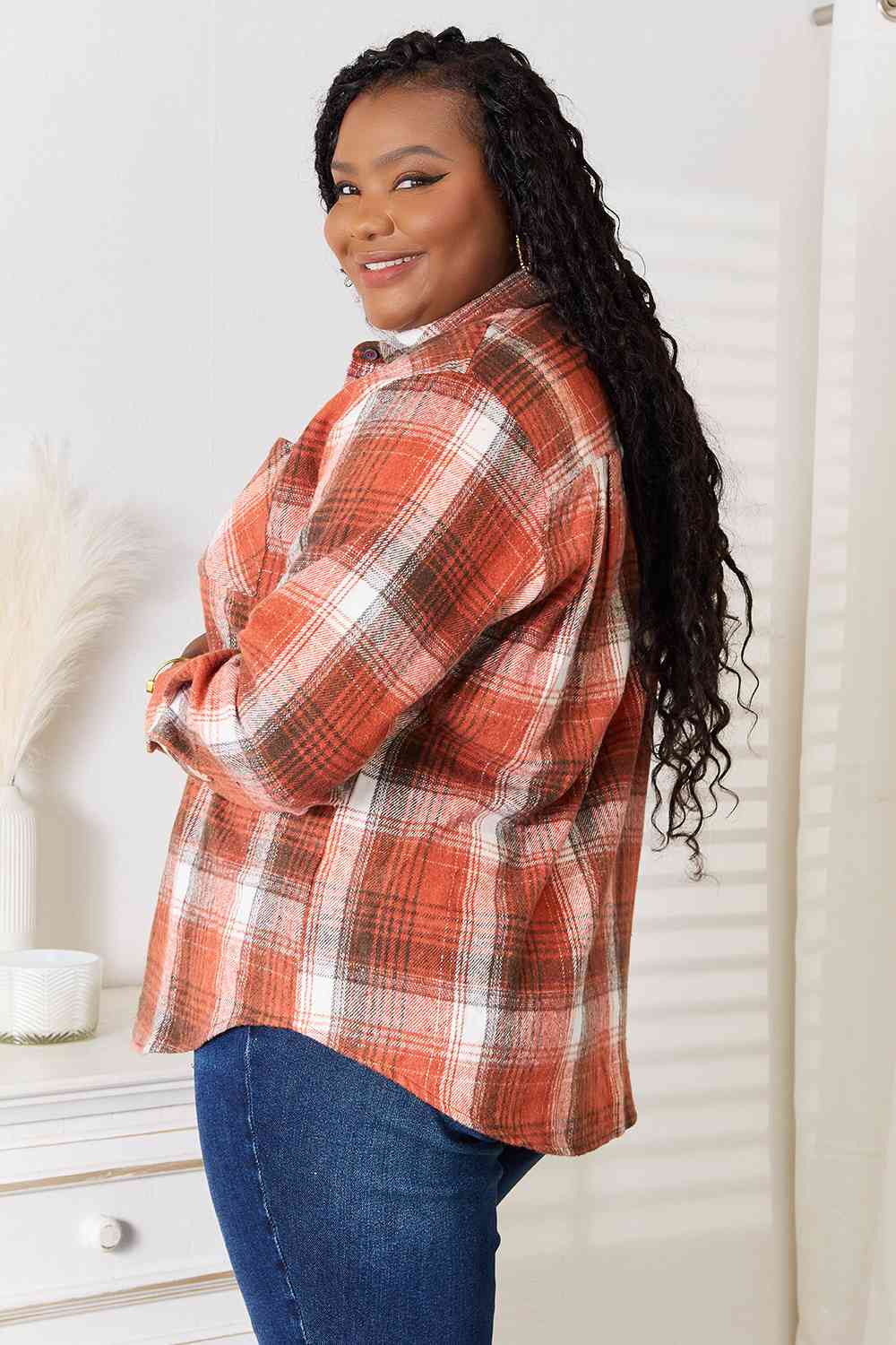 Double Take Plaid Collared Neck Long Sleeve Shirt - The Sapphire Star