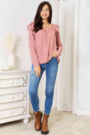Double Take Square Neck Ruffle Shoulder Long Sleeve T-Shirt - The Sapphire Star