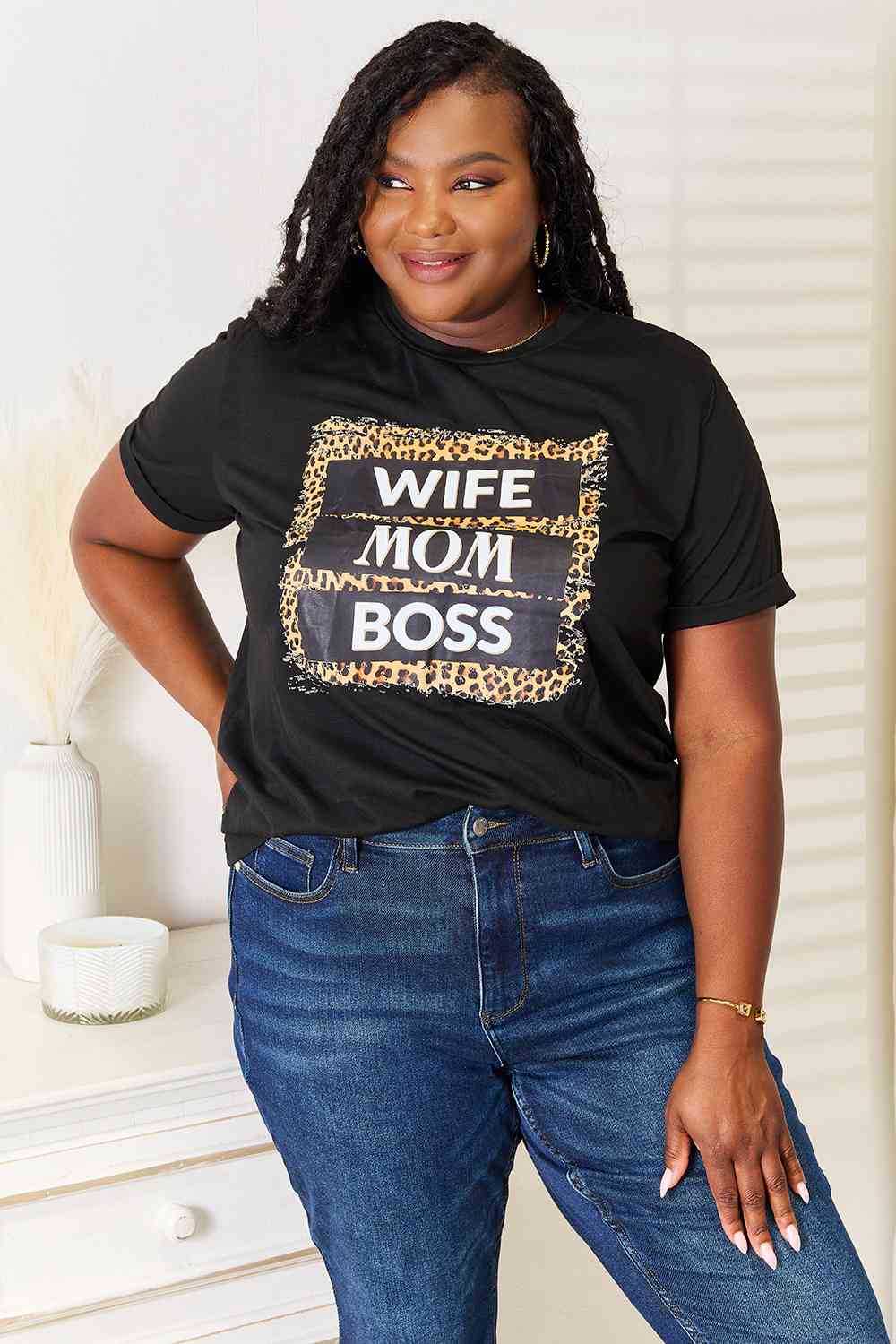 Simply Love WIFE MOM BOSS Leopard Graphic T-Shirt - The Sapphire Star