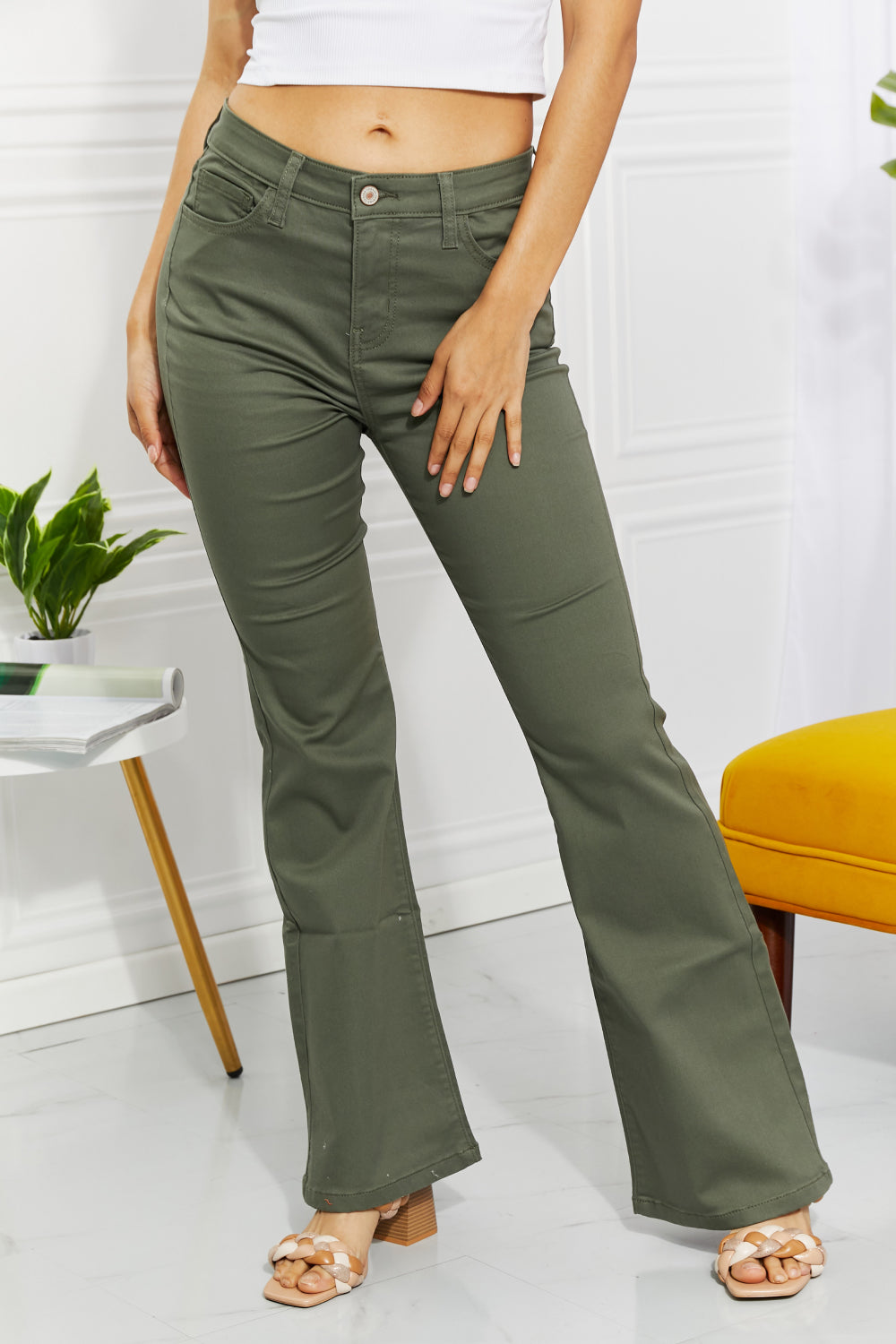 Zenana Clementine Full Size High-Rise Bootcut Jeans in Olive - The Sapphire Star