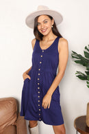 Double Take Button Front Empire Waist Sleeveless Slit Magic Dress - The Sapphire Star