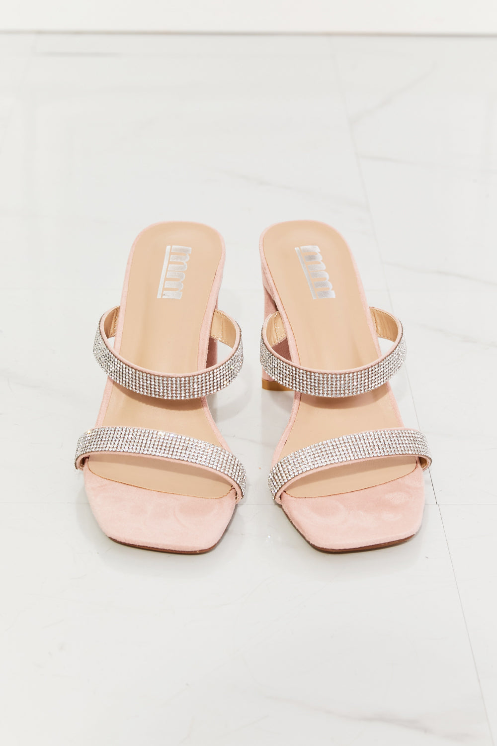 MMShoes Leave A Little Sparkle Rhinestone Block Heel Sandal in Pink - The Sapphire Star