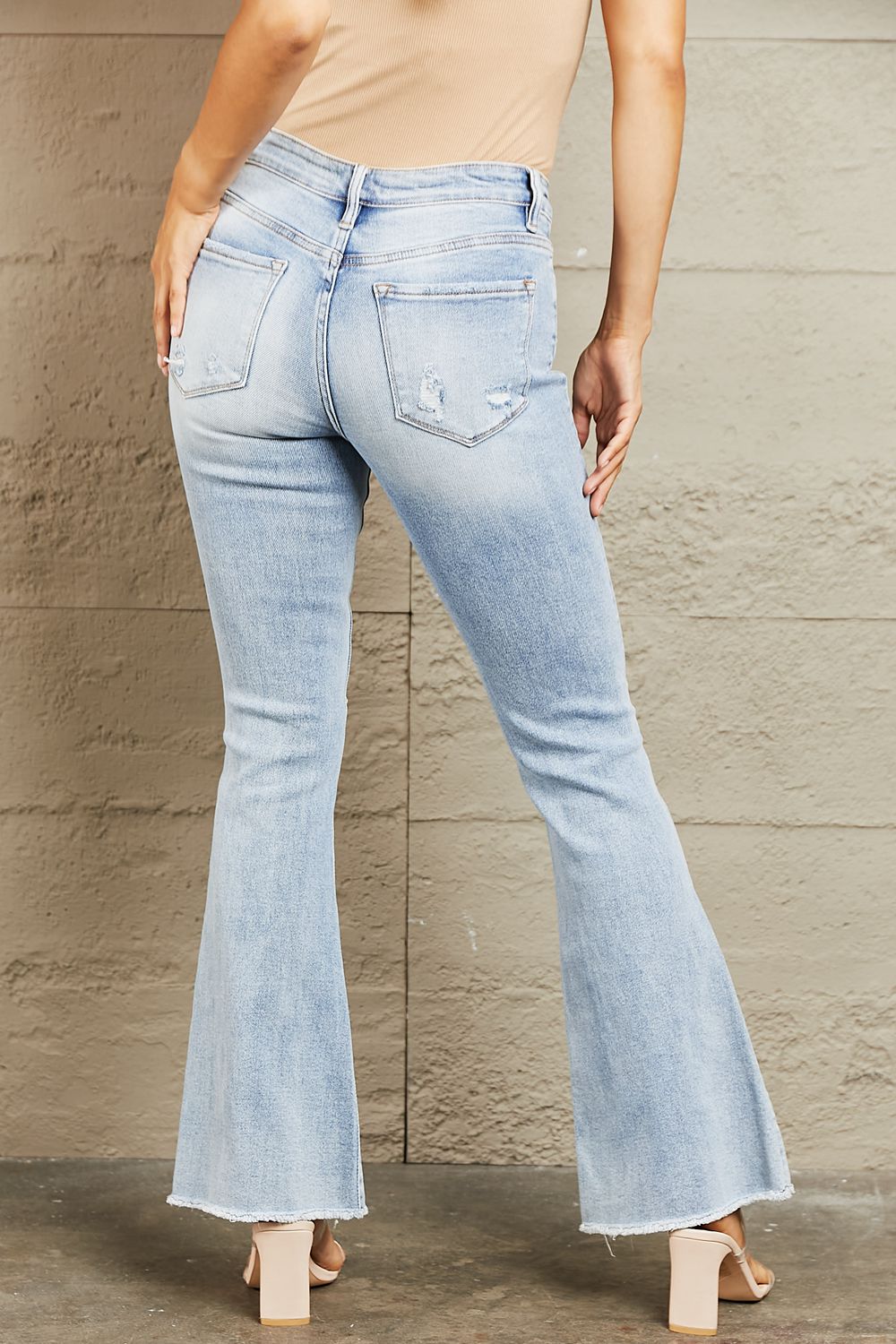 BAYEAS Mid Rise Distressed Flare Jeans - The Sapphire Star