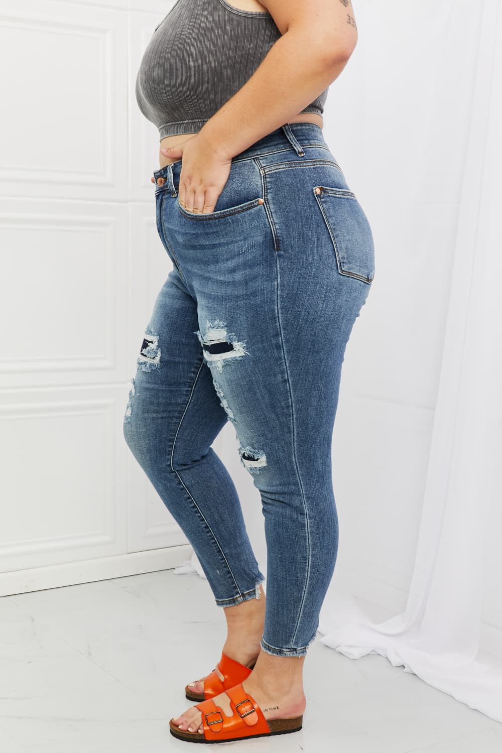 Judy Blue Dahlia Full Size Distressed Patch Jeans - The Sapphire Star