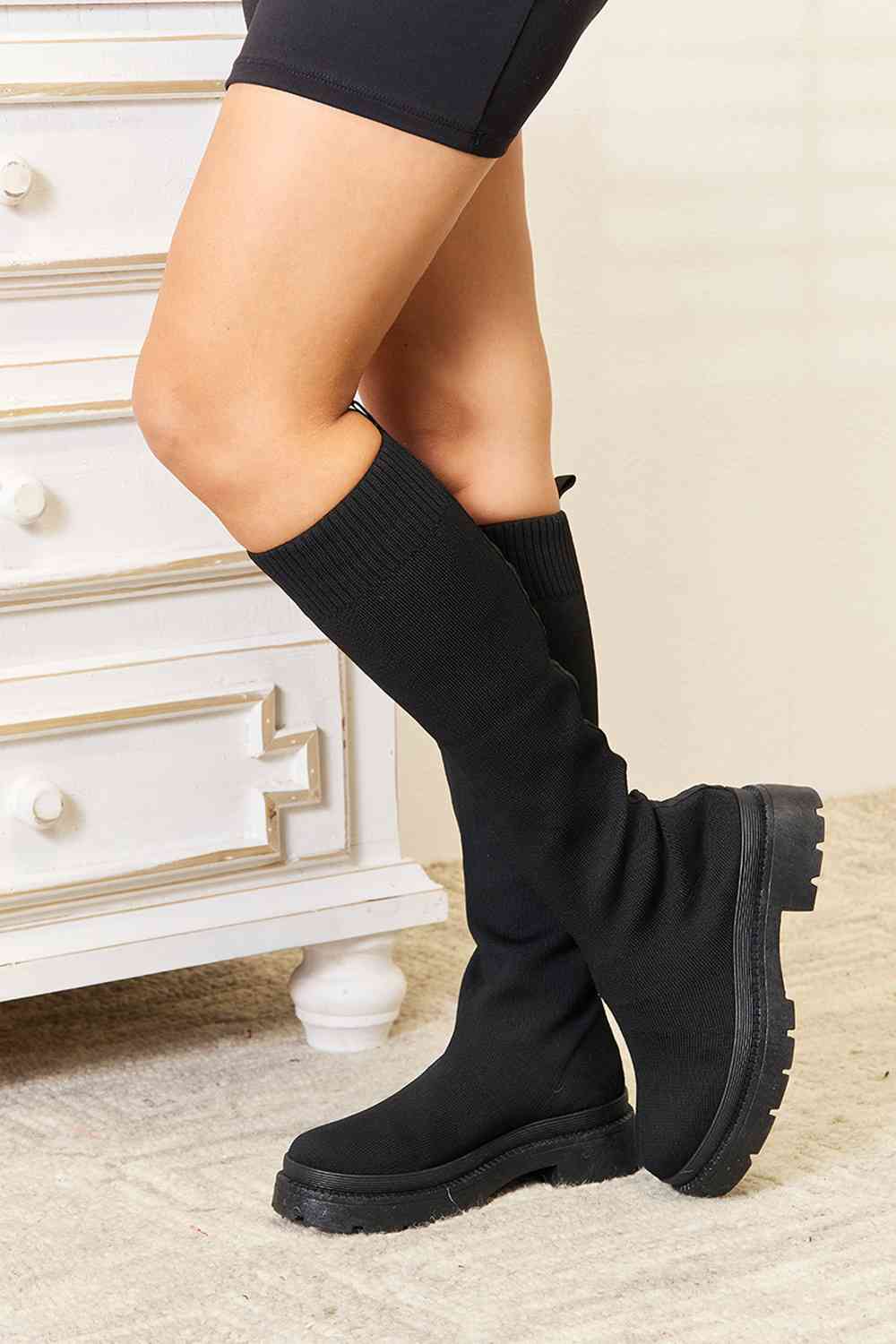 WILD DIVA Footwear Knee High Platform Sock Boots - The Sapphire Star