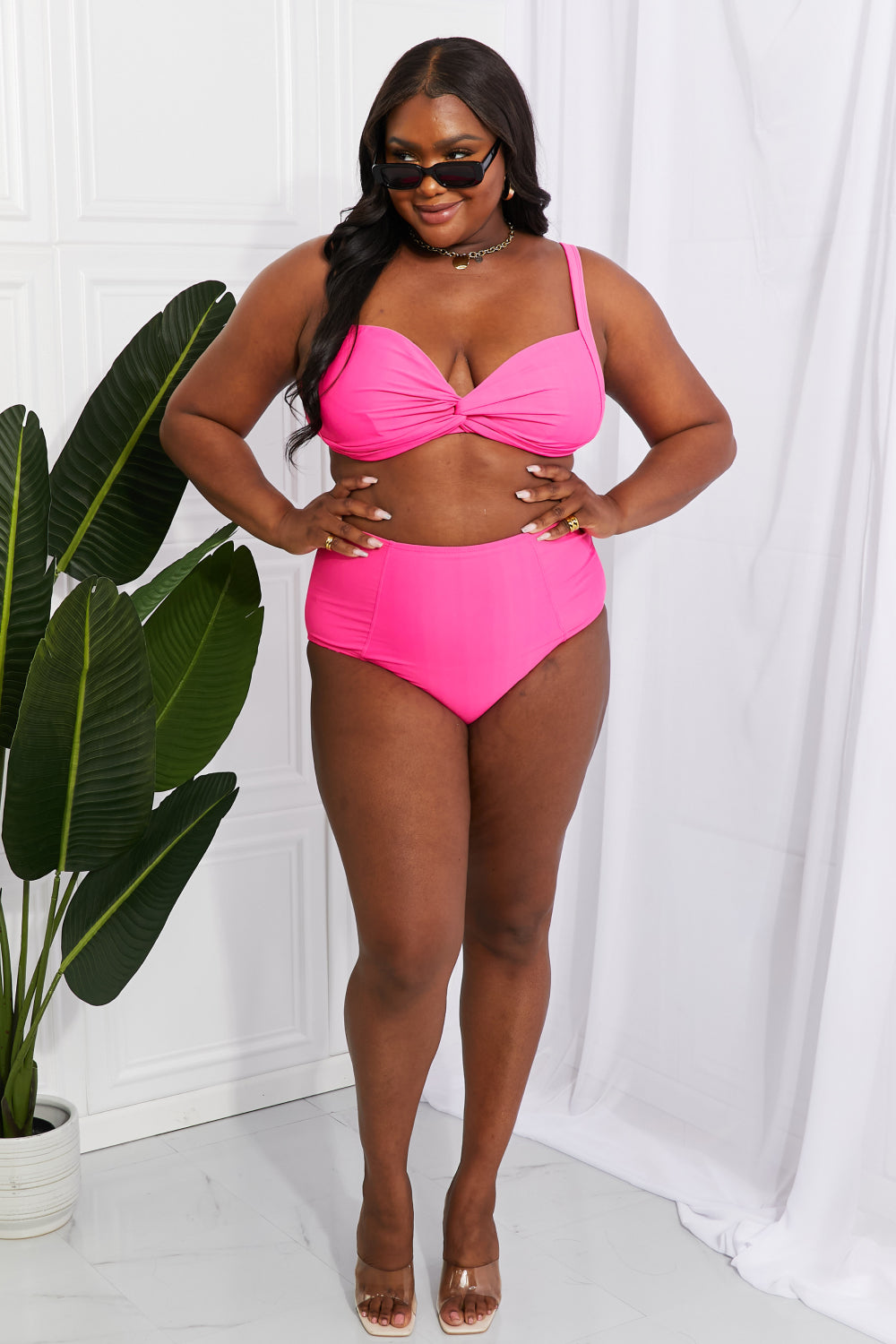 Marina West Swim Take A Dip Twist High-Rise Bikini in Pink - The Sapphire Star