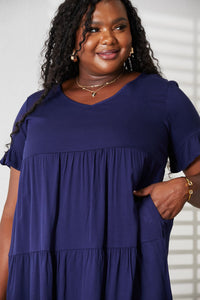 Double Take V-Neck Flounce Sleeve Tiered Dress - The Sapphire Star