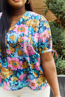 Petal Dew Full Size Floral V-Neck Tie Detail Blouse - The Sapphire Star