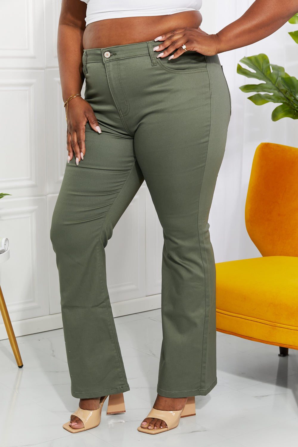 Zenana Clementine Full Size High-Rise Bootcut Jeans in Olive - The Sapphire Star