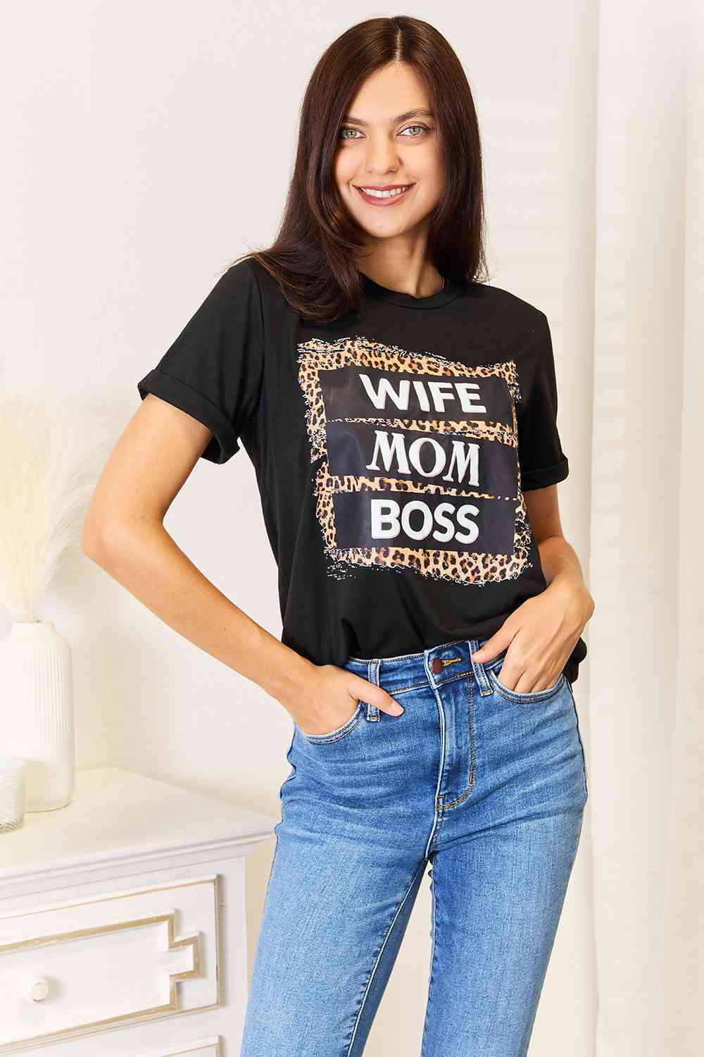 Simply Love WIFE MOM BOSS Leopard Graphic T-Shirt - The Sapphire Star