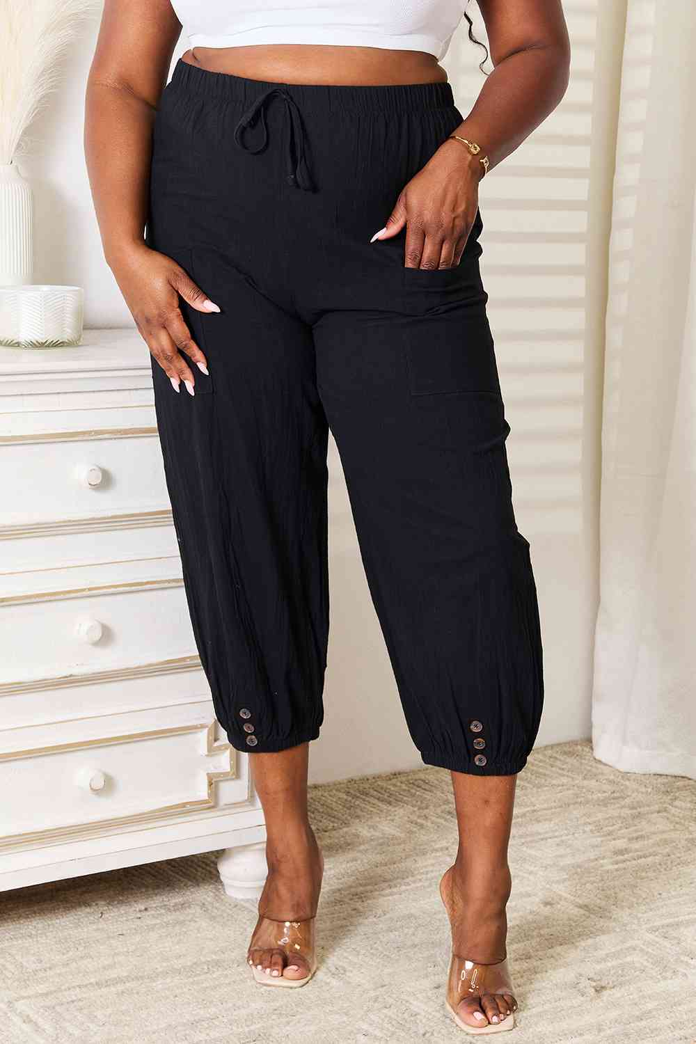 Double Take Decorative Button Cropped Pants - The Sapphire Star