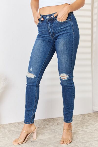 Judy Blue Full Size High Waist Distressed Slim Jeans - The Sapphire Star