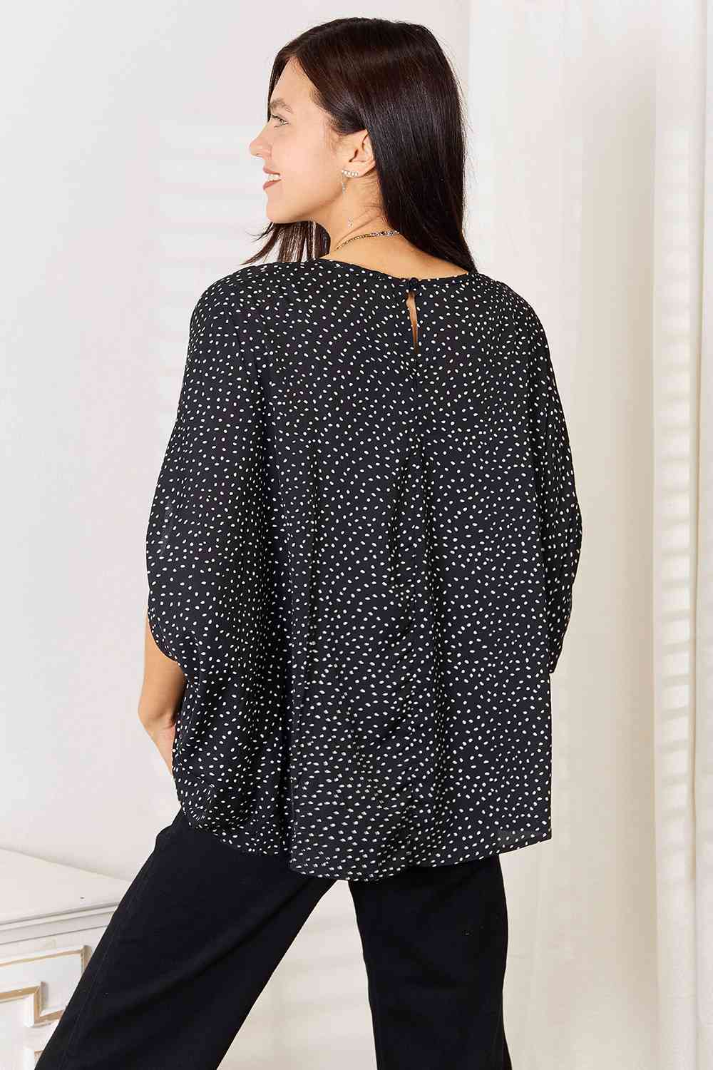 Double Take Printed Dolman Sleeve Round Neck Blouse - The Sapphire Star