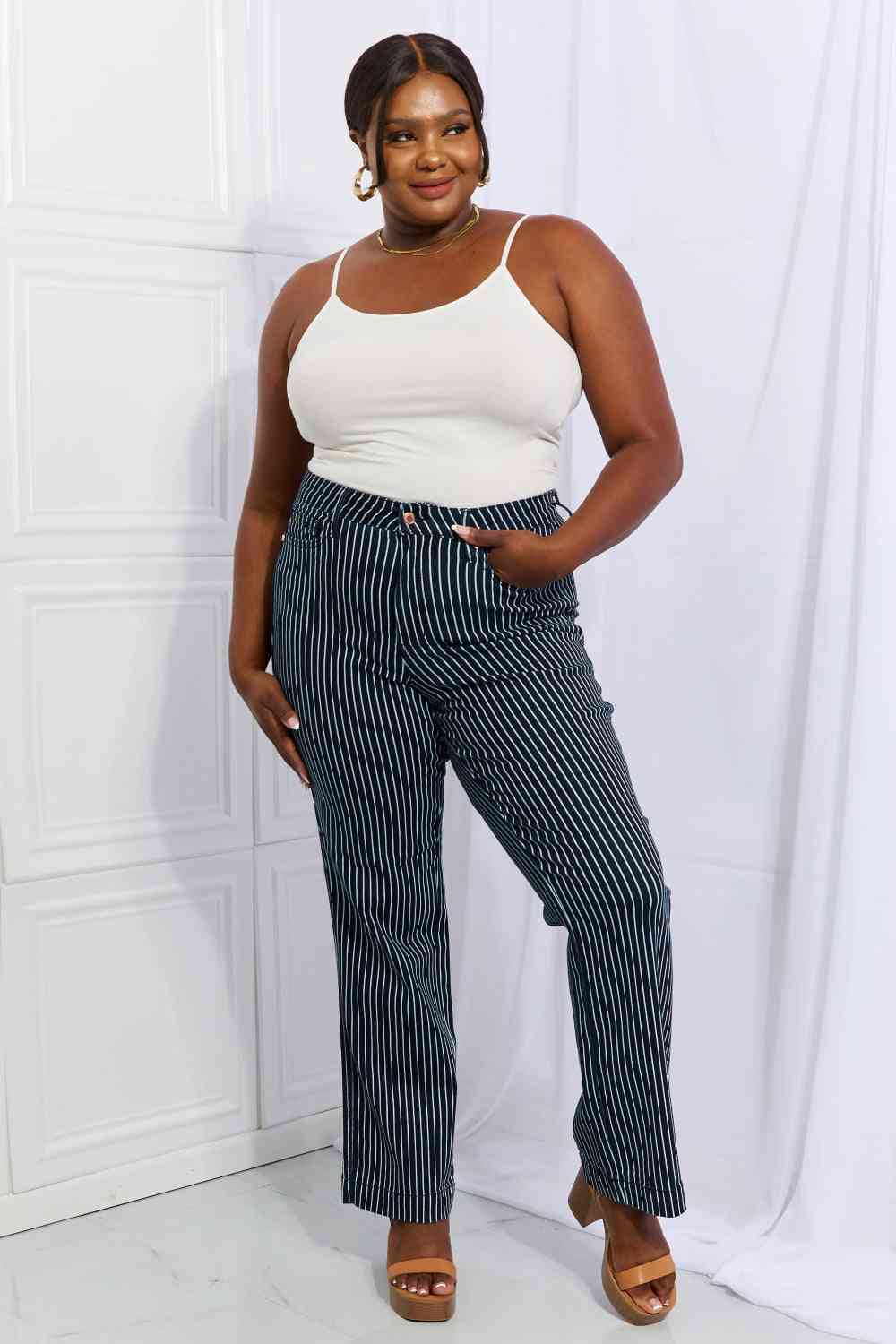 Judy Blue Cassidy Full Size High Waisted Tummy Control Striped Straight Jeans - The Sapphire Star