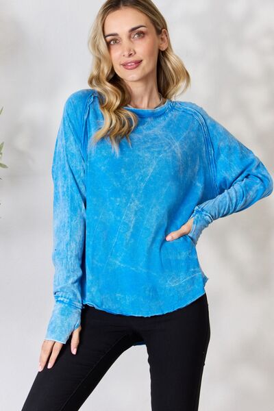 Zenana Round Neck Long Sleeve Top - The Sapphire Star