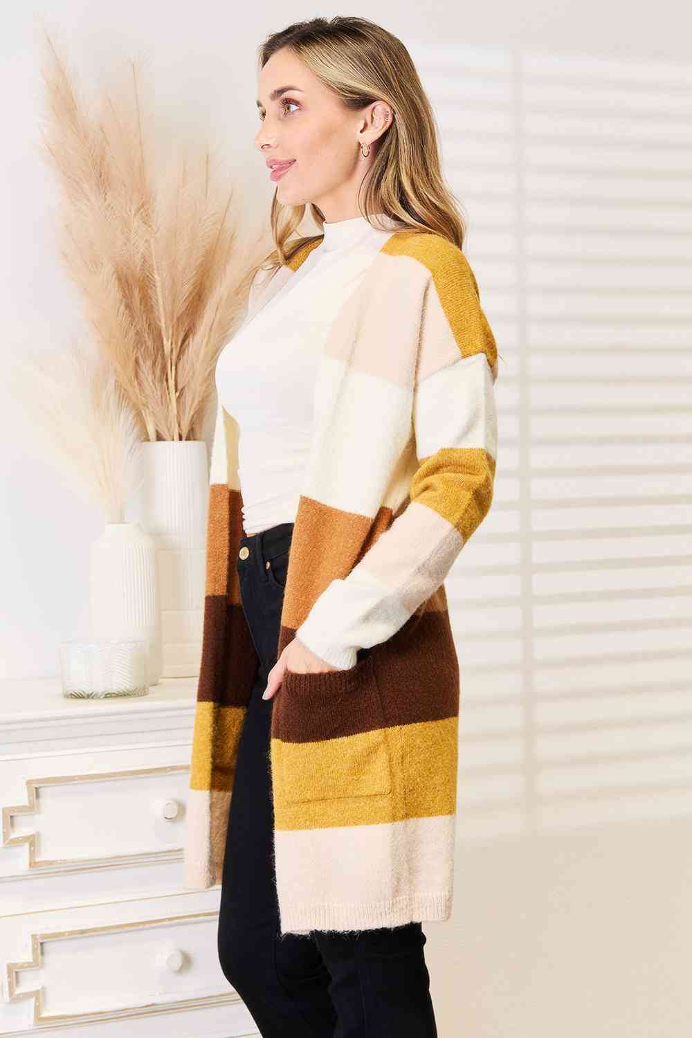 Woven Right Color Block Dropped Shoulder Cardigan - The Sapphire Star