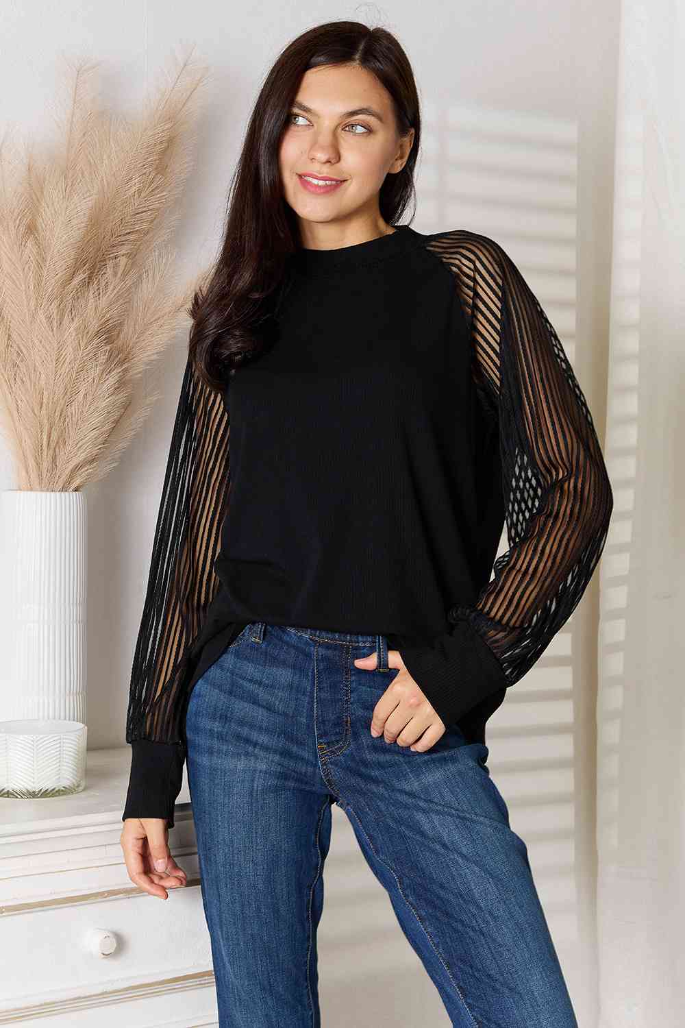 Double Take Round Neck Raglan Sleeve Blouse - The Sapphire Star