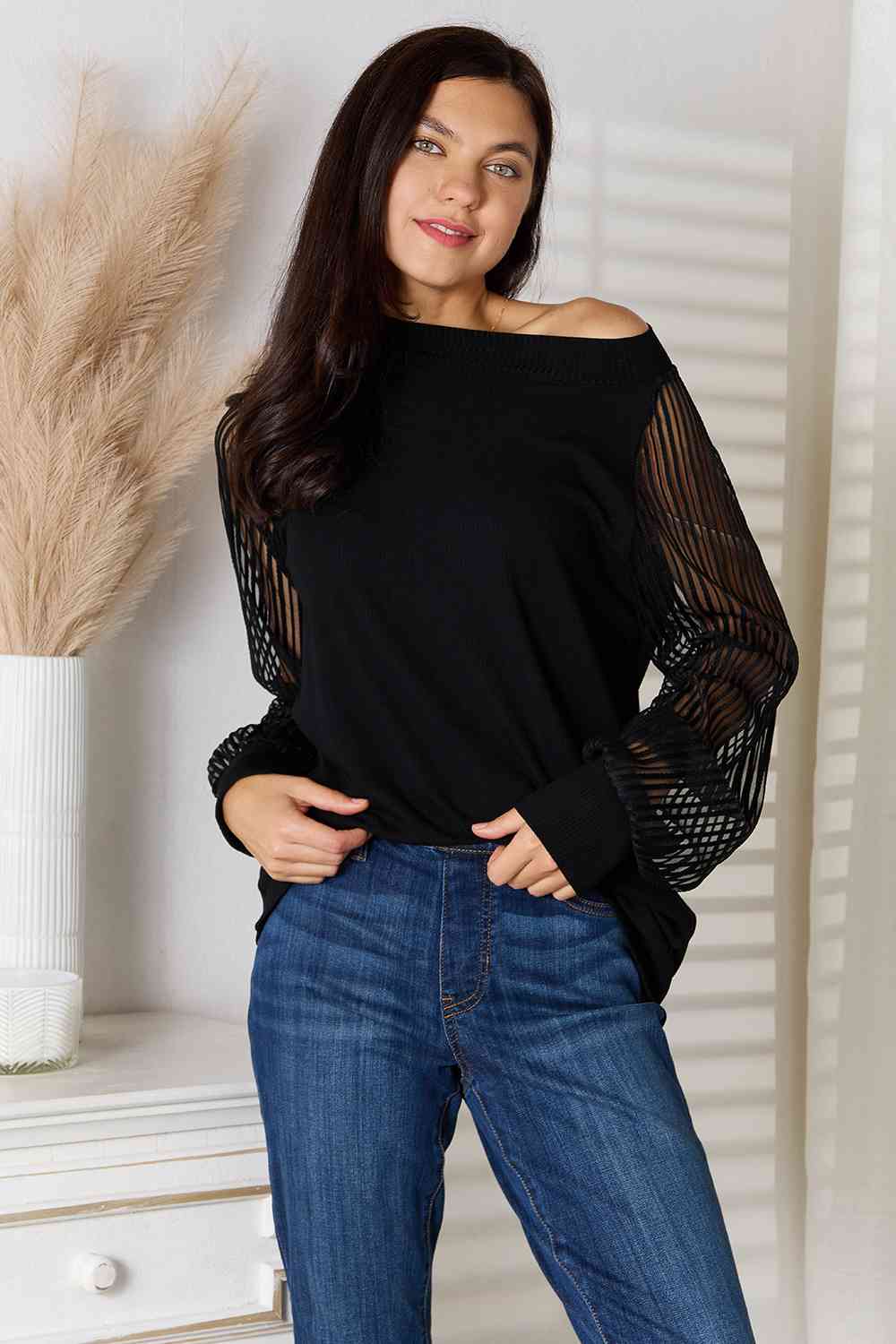 Double Take Round Neck Raglan Sleeve Blouse - The Sapphire Star