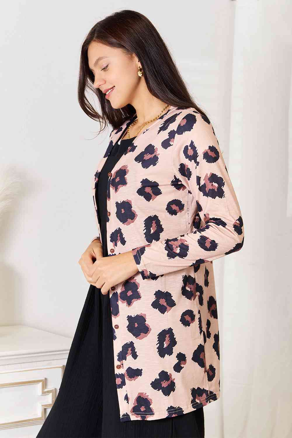 Double Take Printed Button Front Longline Cardigan - The Sapphire Star