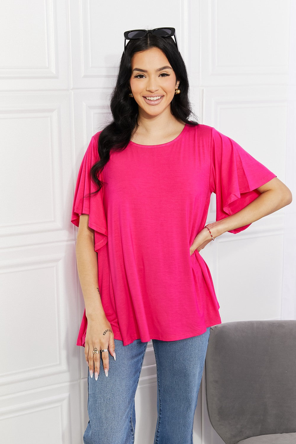 Yelete Full Size More Than Words Flutter Sleeve Top - The Sapphire Star