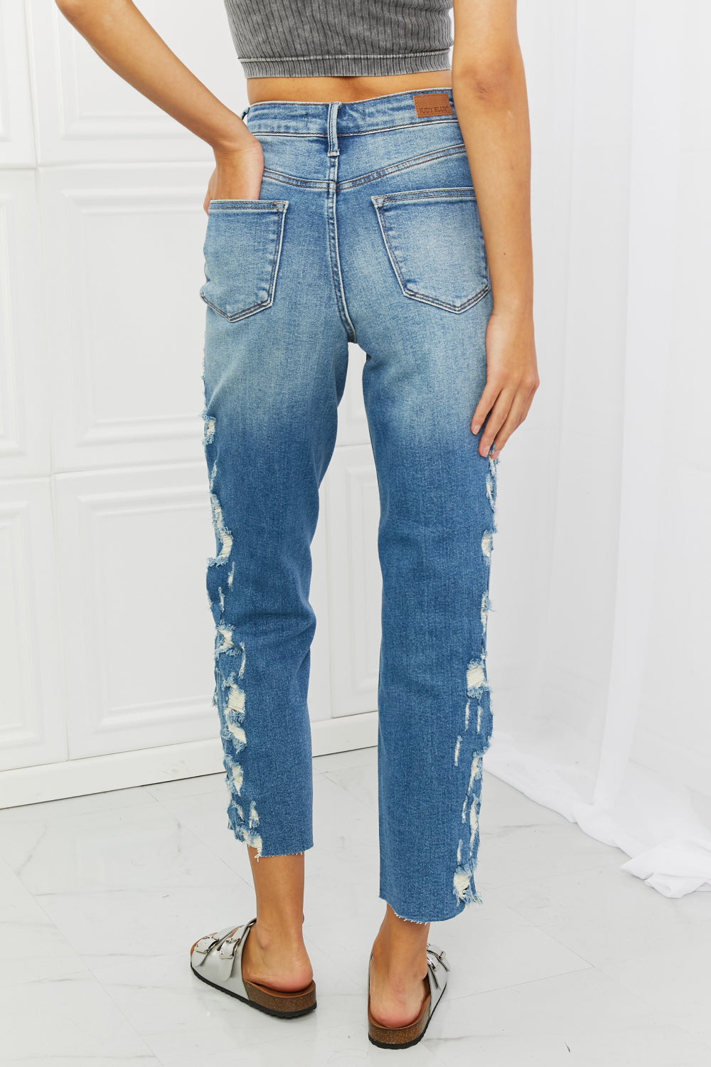 Judy Blue Laila Full Size Straight Leg Distressed Jeans - The Sapphire Star