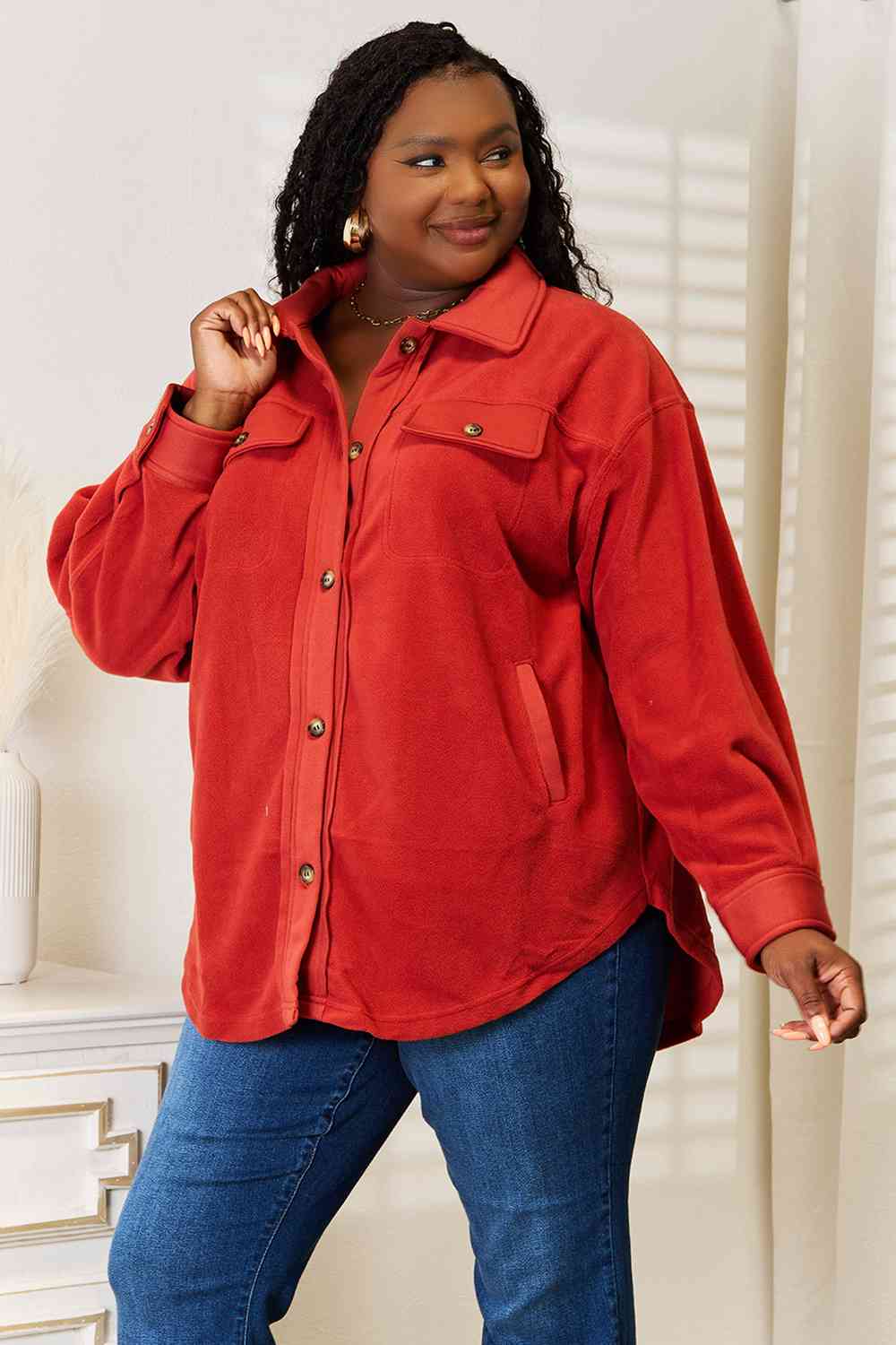 Heimish Cozy Girl Full Size Button Down Shacket - The Sapphire Star